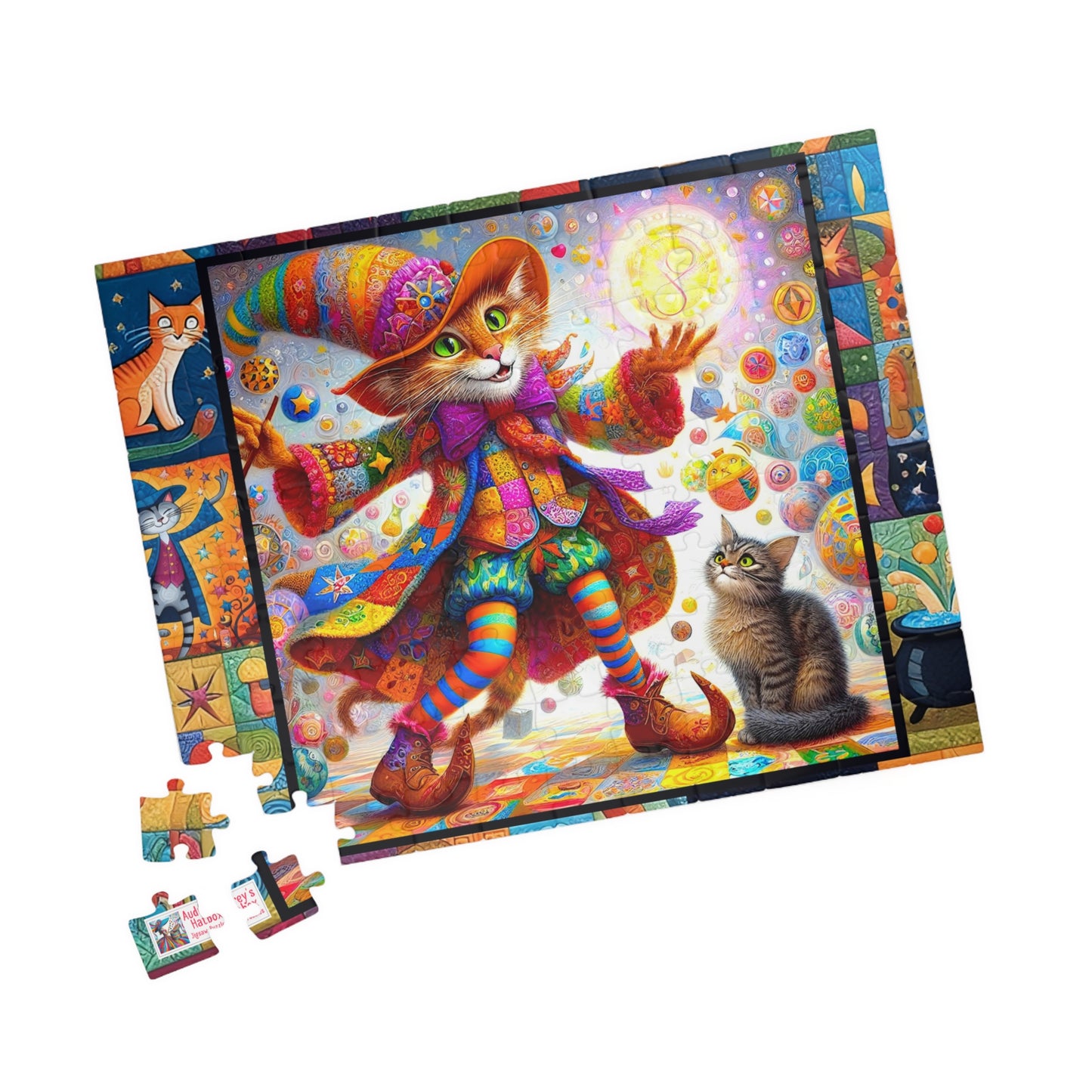 Wizard Cat Patchwork Jigsaw Puzzle (110, 252, 520, 1014-piece). Fantasy, magic, whimsy and charm for the whole family. Fun Game All Ages