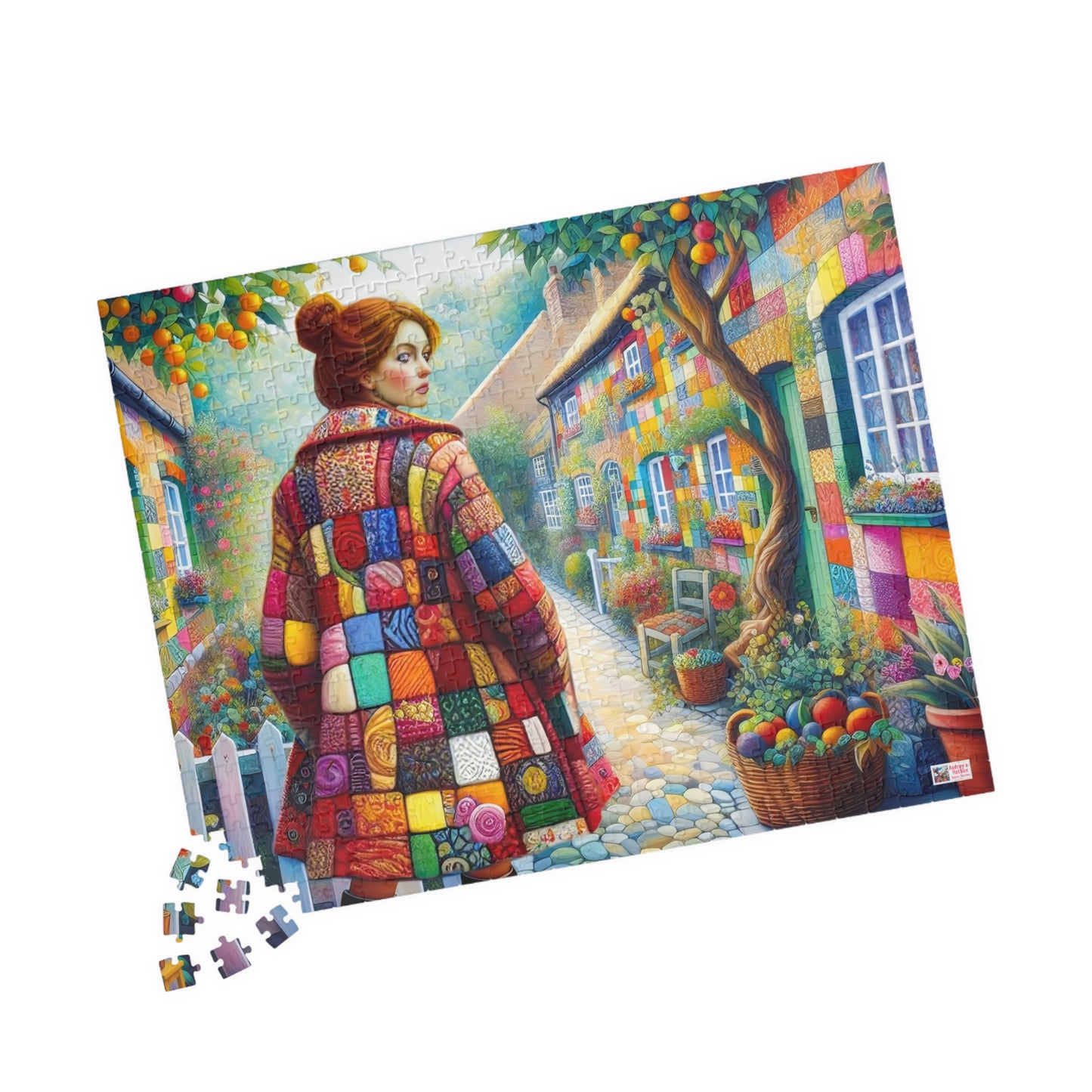 Rainbow Lane Jigsaw Puzzle (110, 252, 520, 1014-piece). Colourful whimsical storybook patchwork village. Fun family activity gift idea.