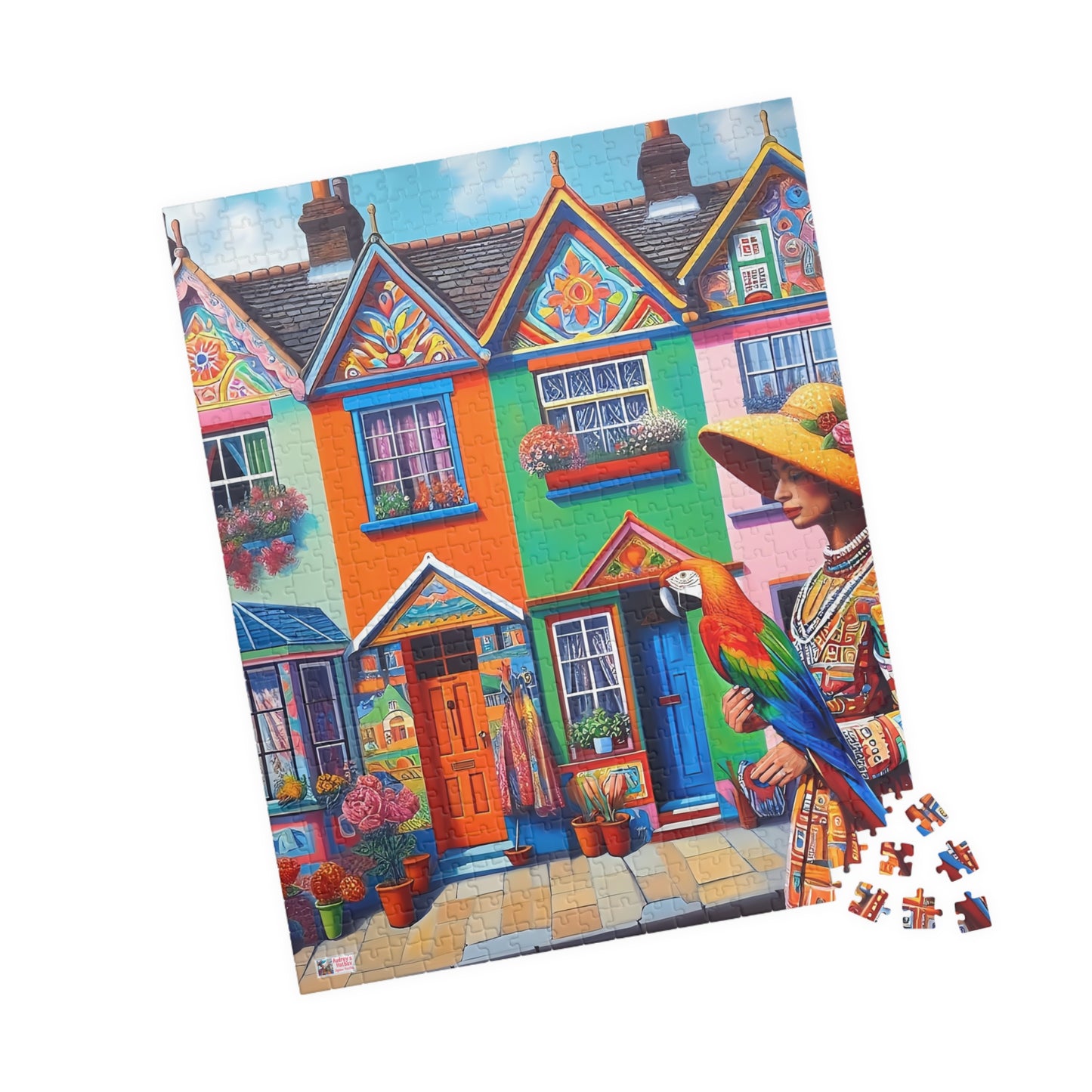 Strolling with my Parrot Jigsaw Puzzle US (110, 252, 520, 1014-piece). Quirky, charming, colourful gift idea for birdlovers. Family fun game