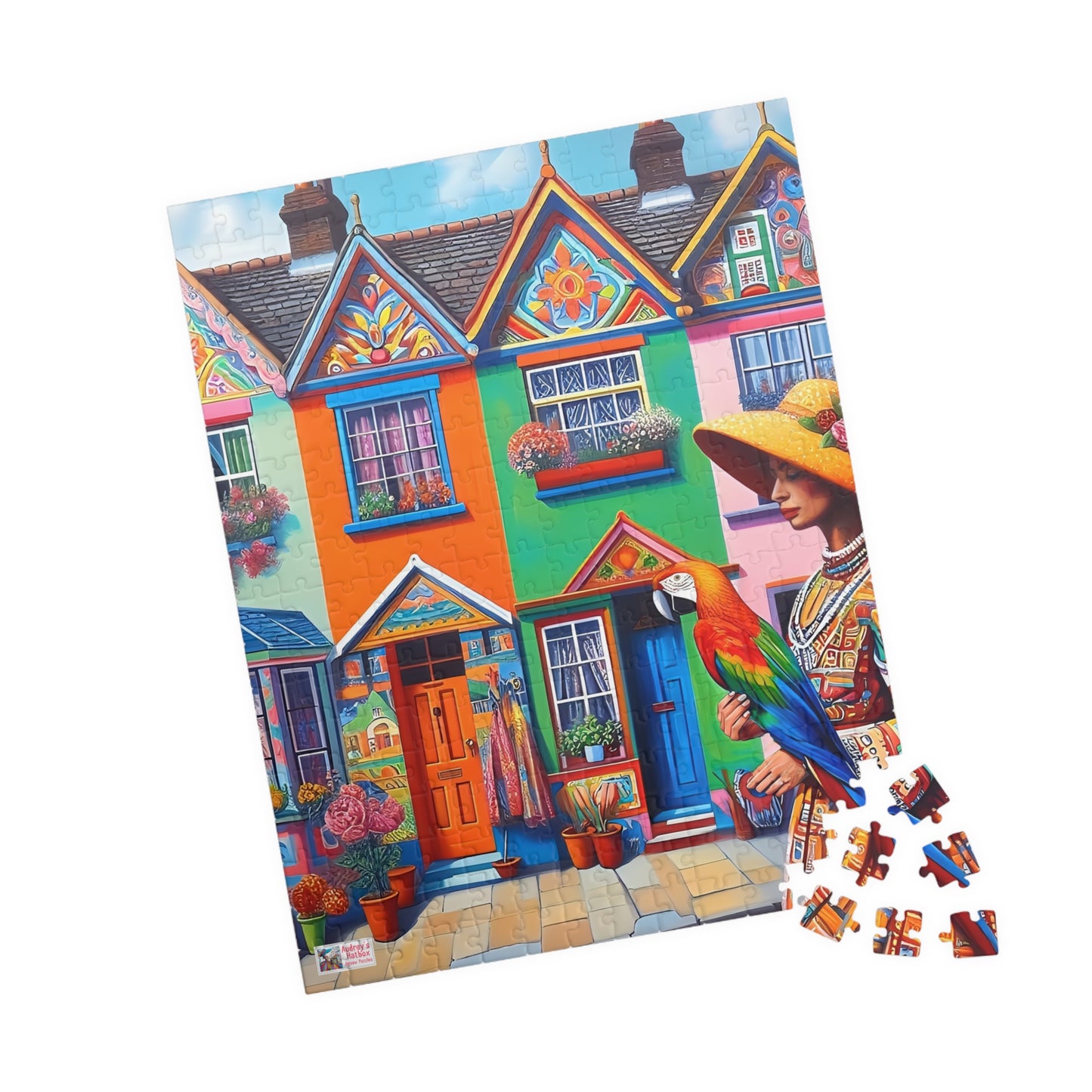 Strolling with my Parrot Jigsaw Puzzle US (110, 252, 520, 1014-piece). Quirky, charming, colourful gift idea for birdlovers. Family fun game