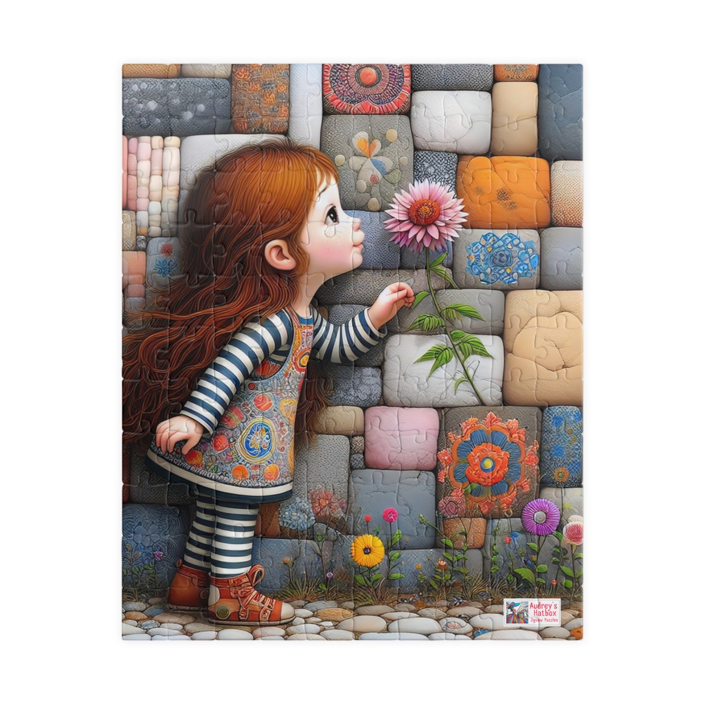 Hello Spring! Jigsaw Puzzle (110, 252, 520, 1014-piece). Cute whimsical patchwork wonder, first flower of the season. Fun family gift idea.