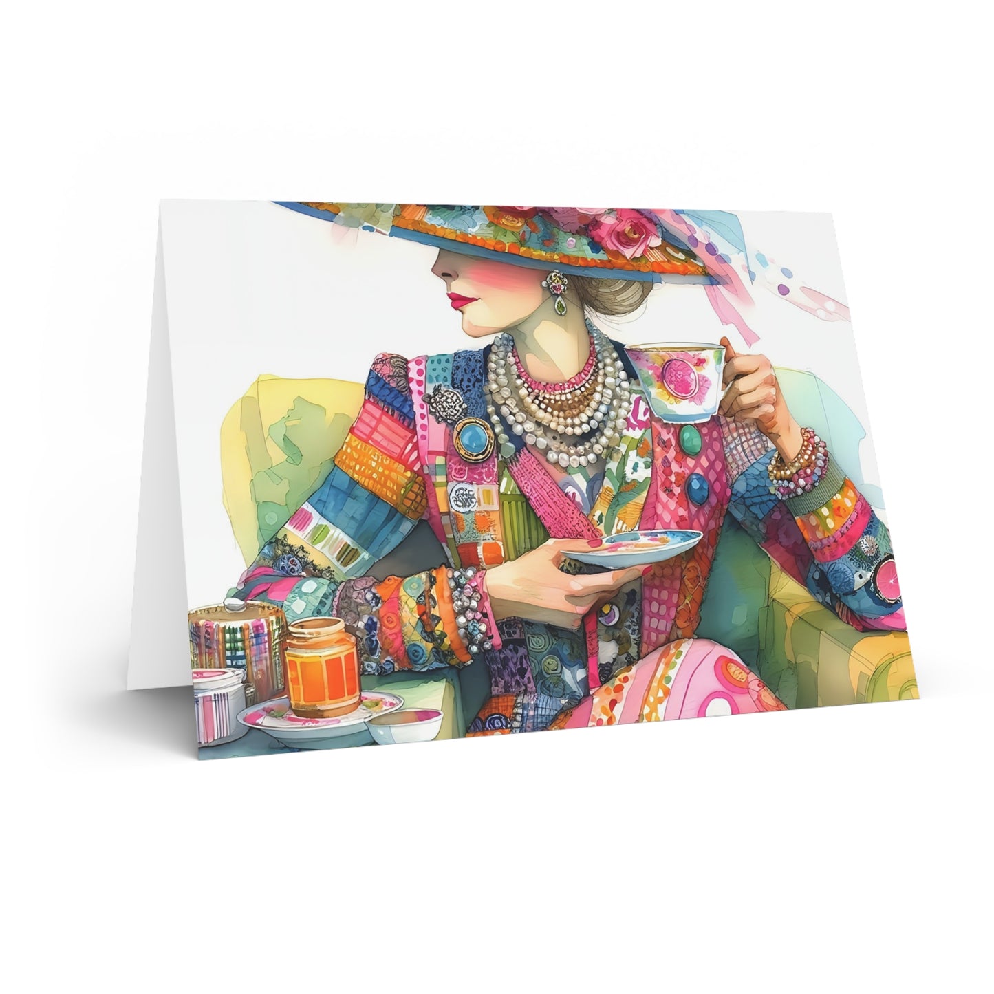 Care for a Cuppa? – Vintage Lady, Premium Quality Folded Greeting Card, Australian-Made