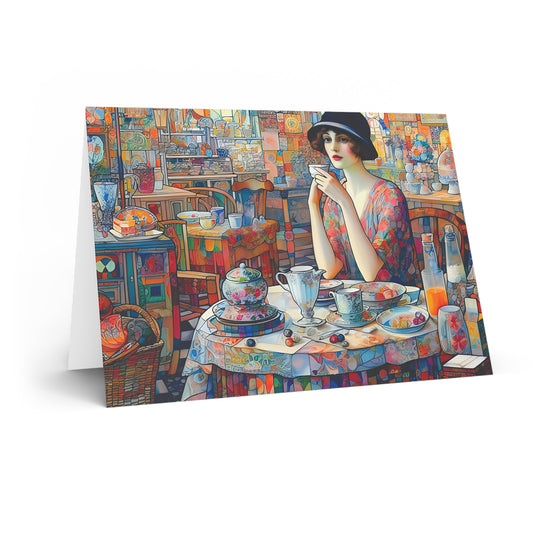Café Life – Vintage Lady, Premium Quality Folded Greeting Card, Australian-Made