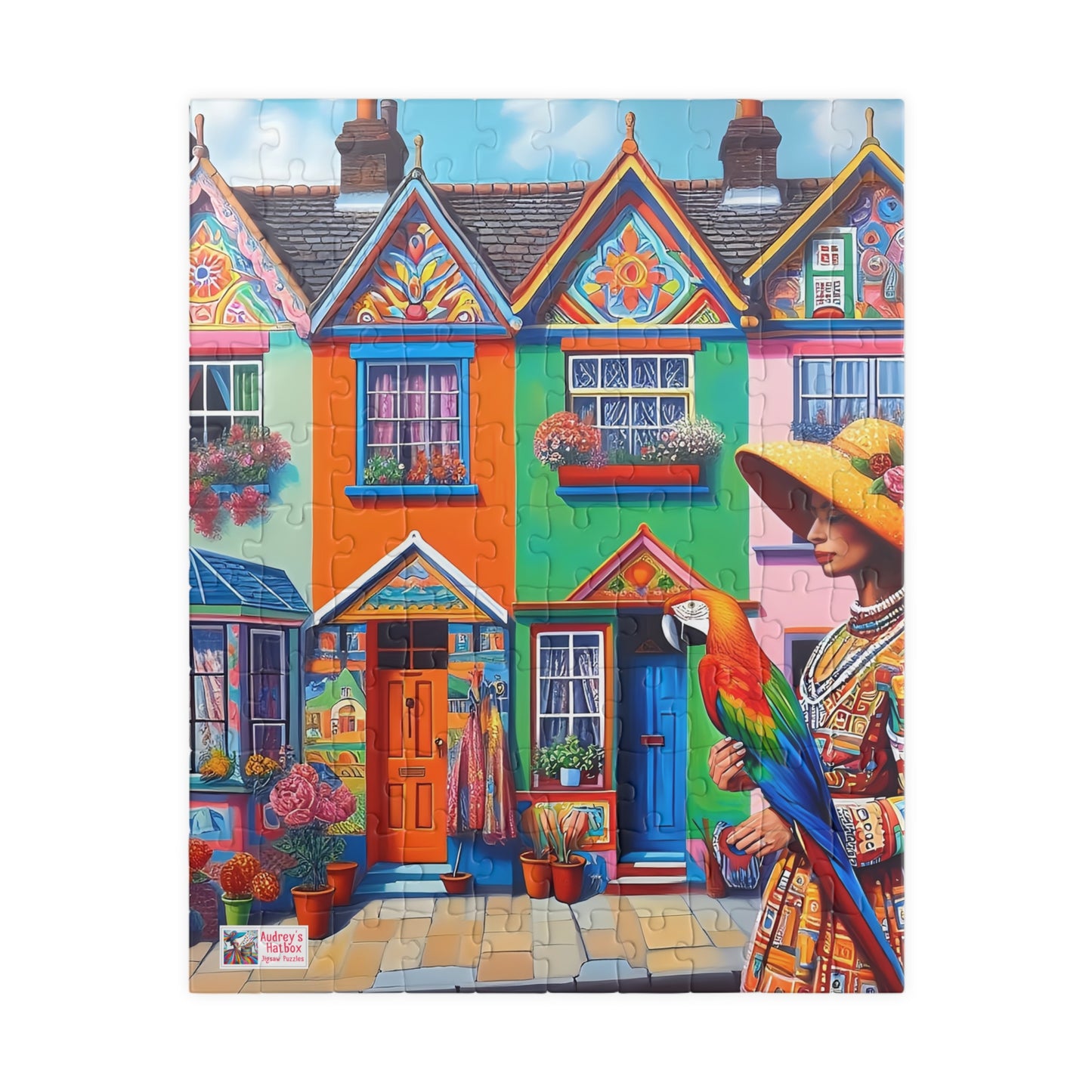 Strolling with my Parrot Jigsaw Puzzle US (110, 252, 520, 1014-piece). Quirky, charming, colourful gift idea for birdlovers. Family fun game