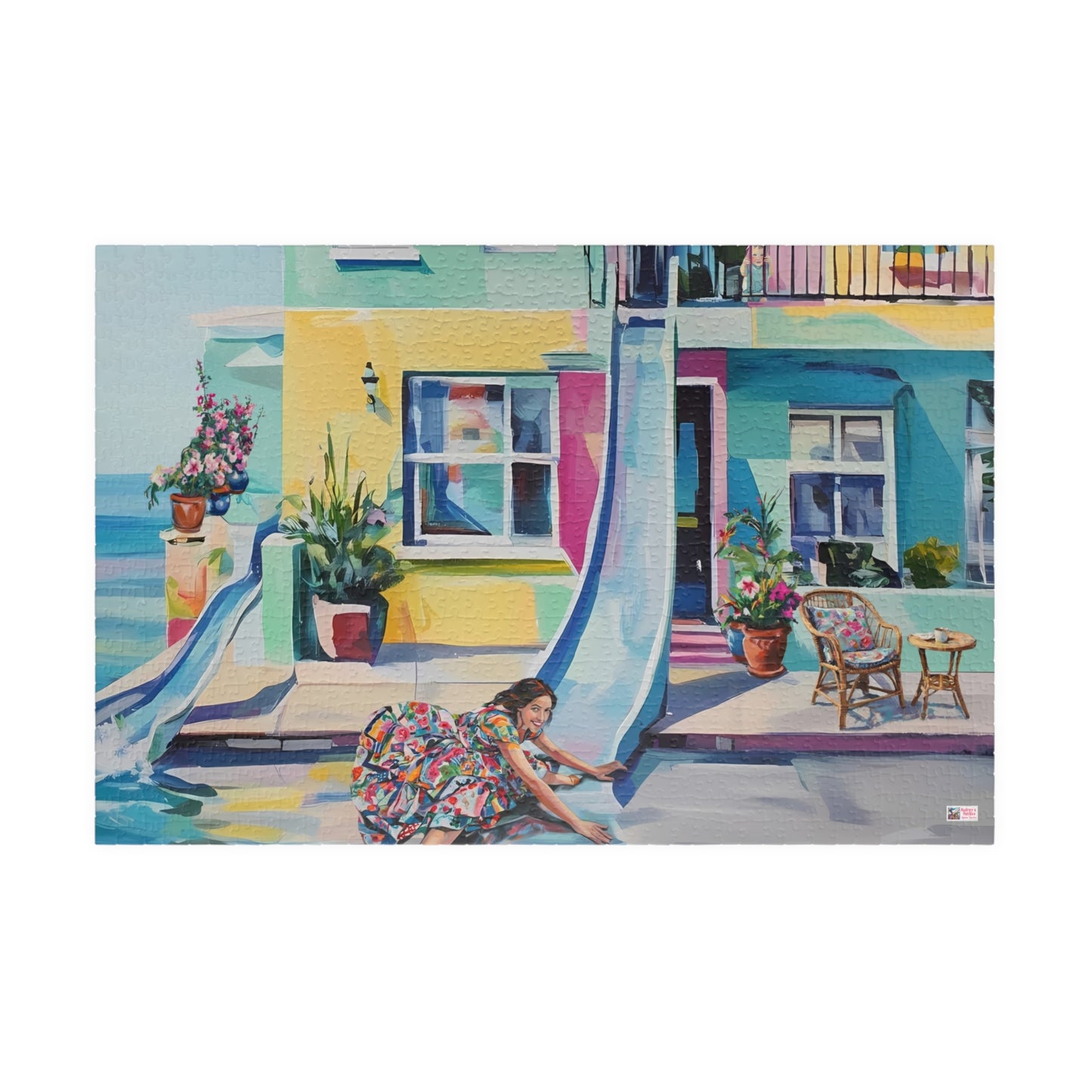 Slippery Dip Summer Jigsaw Puzzle US: Pastel Fantasy Dream House with Builtin Slide (110-1014-piece)