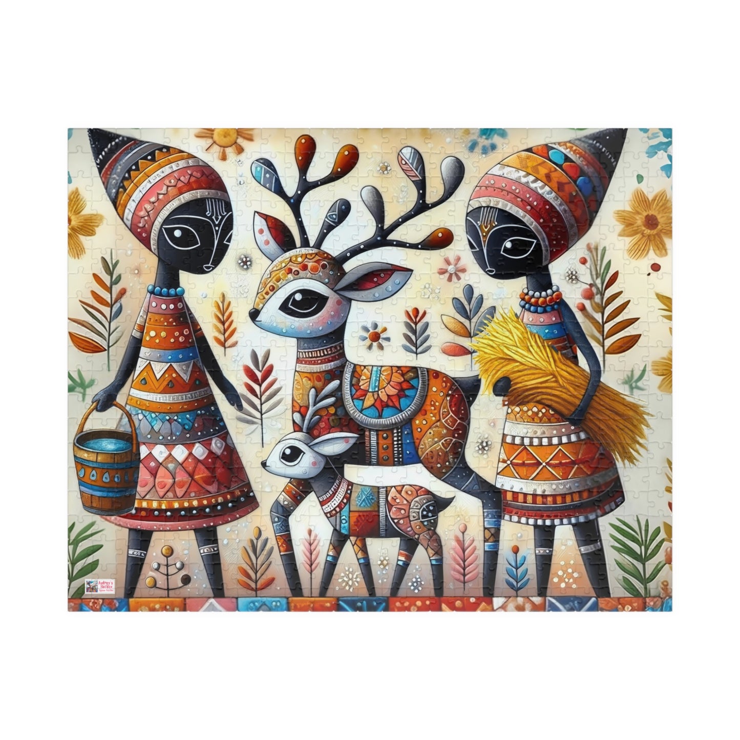 Baby Reindeer Jigsaw Puzzle US: Whimsical Folk Art Christmas Season Theme (110-1014-piece)