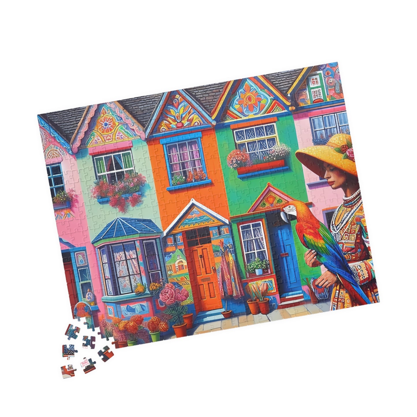 Strolling with my Parrot Jigsaw Puzzle US (110, 252, 520, 1014-piece). Quirky, charming, colourful gift idea for birdlovers. Family fun game