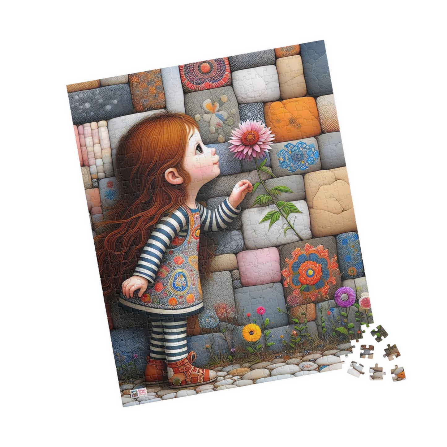 Hello Spring! Jigsaw Puzzle (110, 252, 520, 1014-piece). Cute whimsical patchwork wonder, first flower of the season. Fun family gift idea.