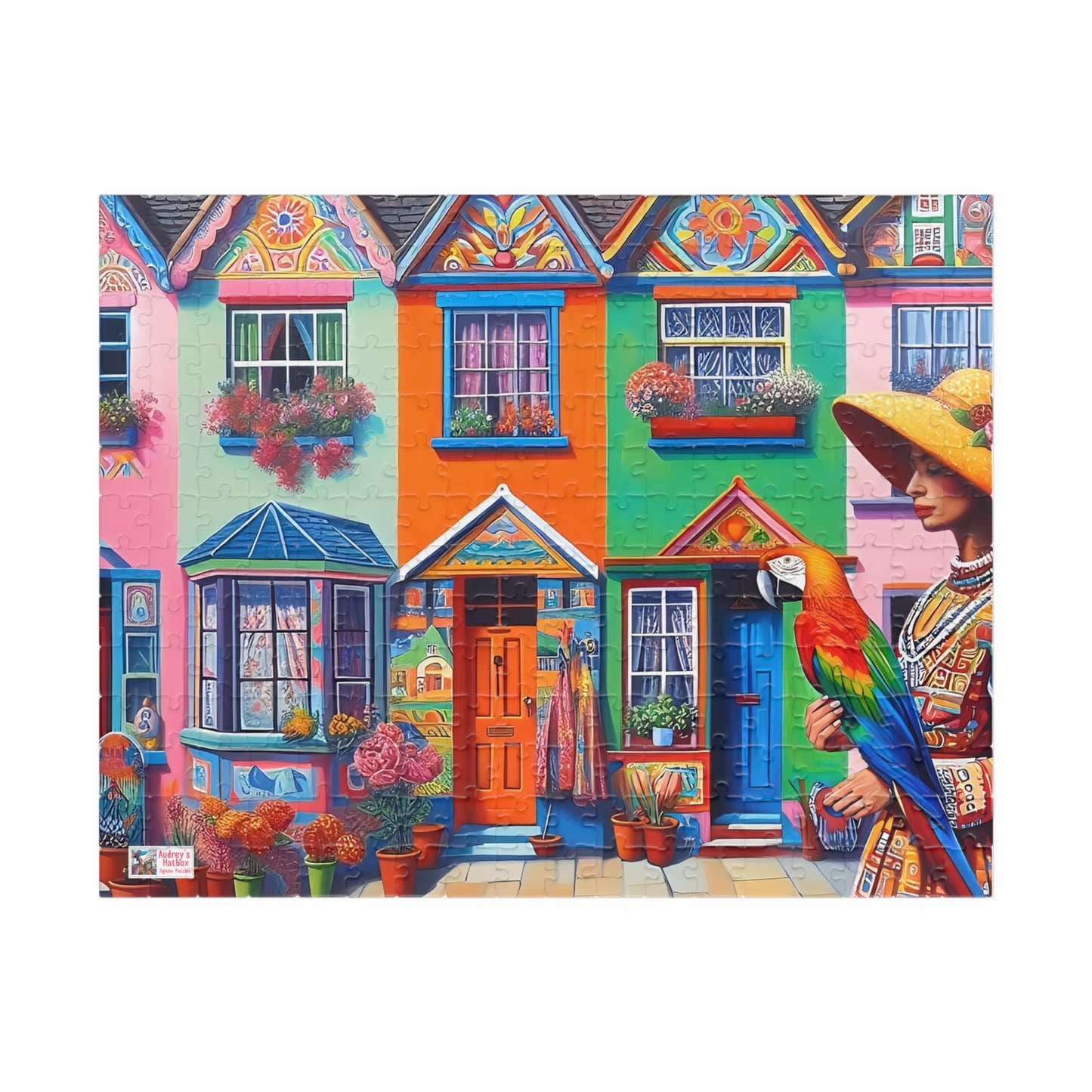 Strolling with my Parrot Jigsaw Puzzle US (110, 252, 520, 1014-piece). Quirky, charming, colourful gift idea for birdlovers. Family fun game
