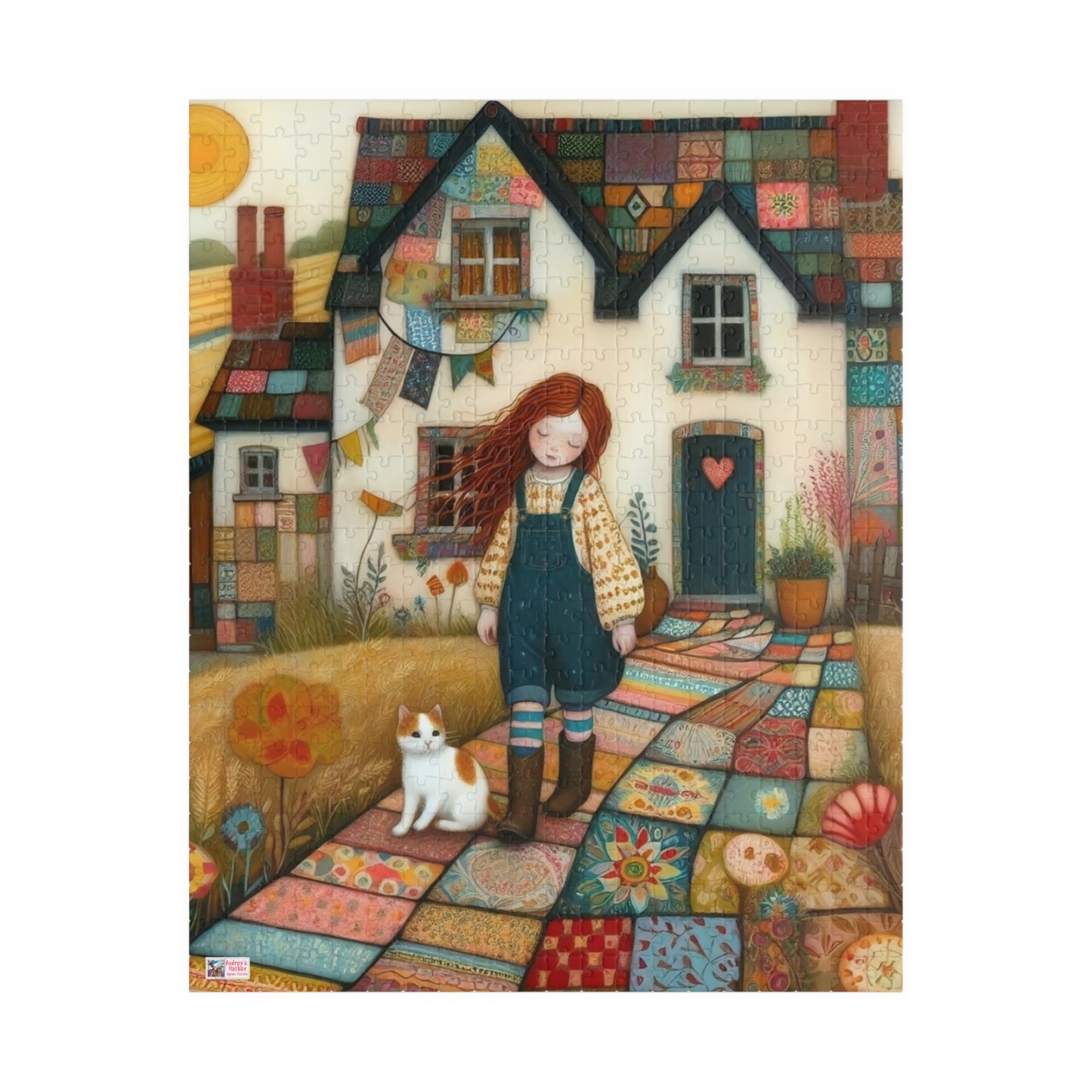 Farm Cottage Kitty Jigsaw Puzzle US: Quirky Whimsical Playful, Gift Cat Lovers (110-1014-pieces)