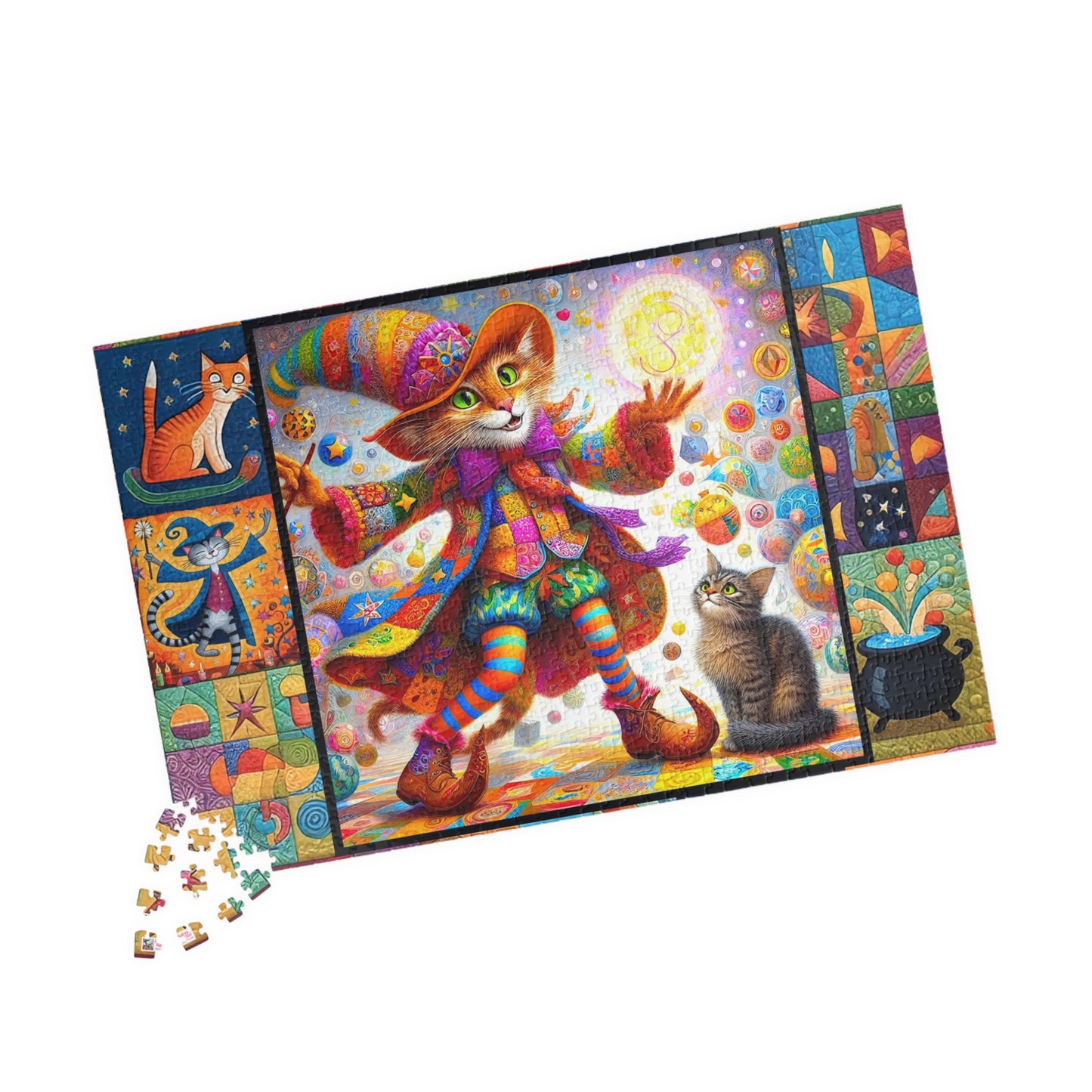 Wizard Cat Patchwork Jigsaw Puzzle (110, 252, 520, 1014-piece). Fantasy, magic, whimsy and charm for the whole family. Fun Game All Ages