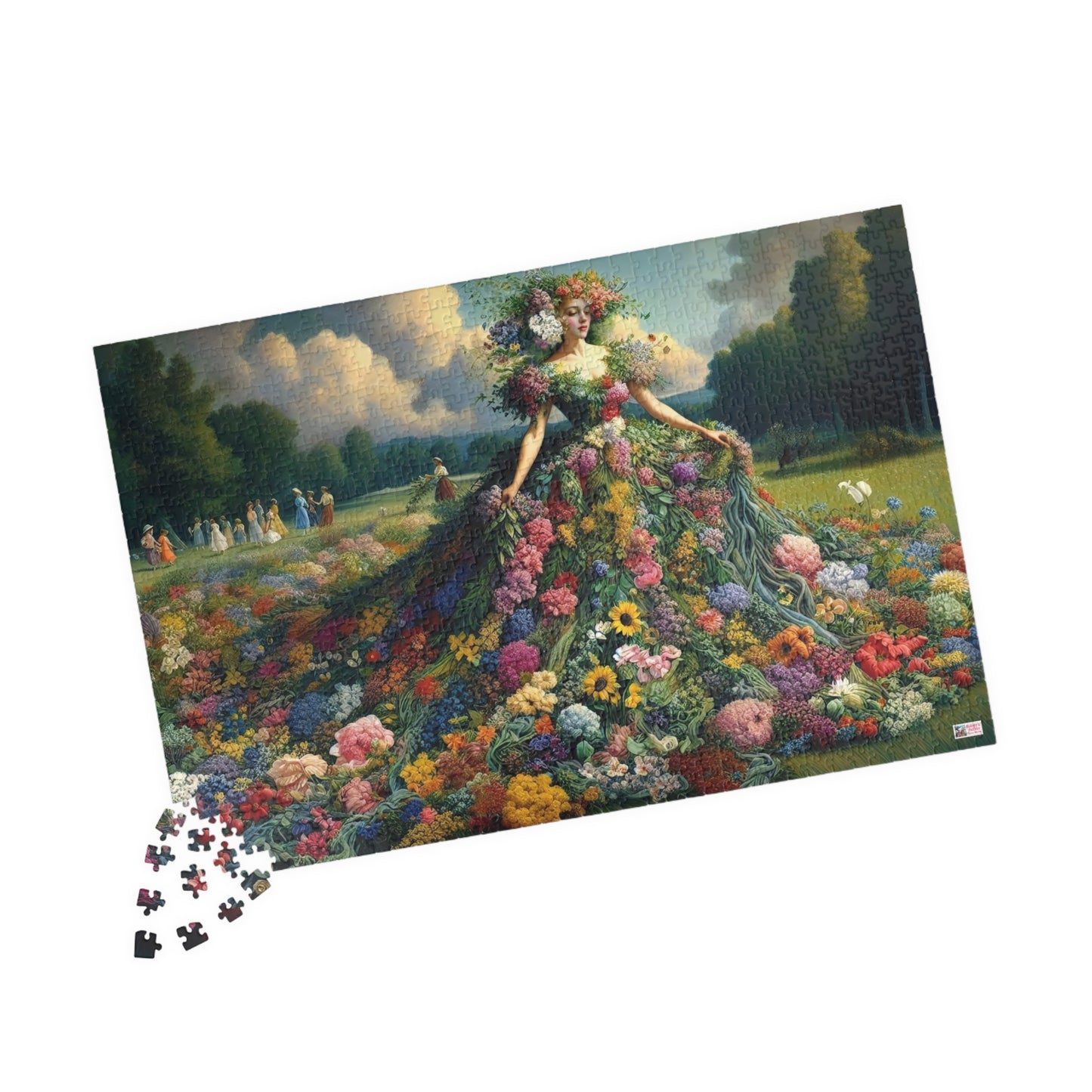 First Blush of Spring Jigsaw Puzzle US: Woman in a Gown Made of Flowers Heralds in the Season (110-1014-piece)