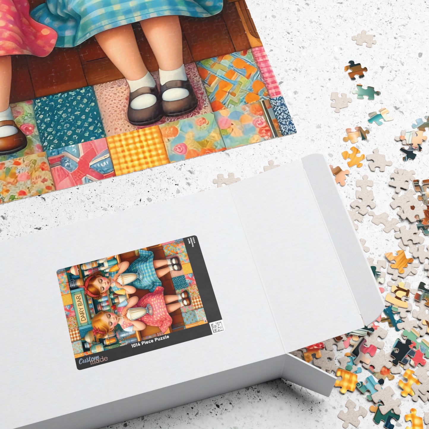 Milkshake Maids Jigsaw Puzzle (110, 252, 520, 1014-piece). Sweet vintage patchwork milk bar scene. Fun family game, children's gift idea