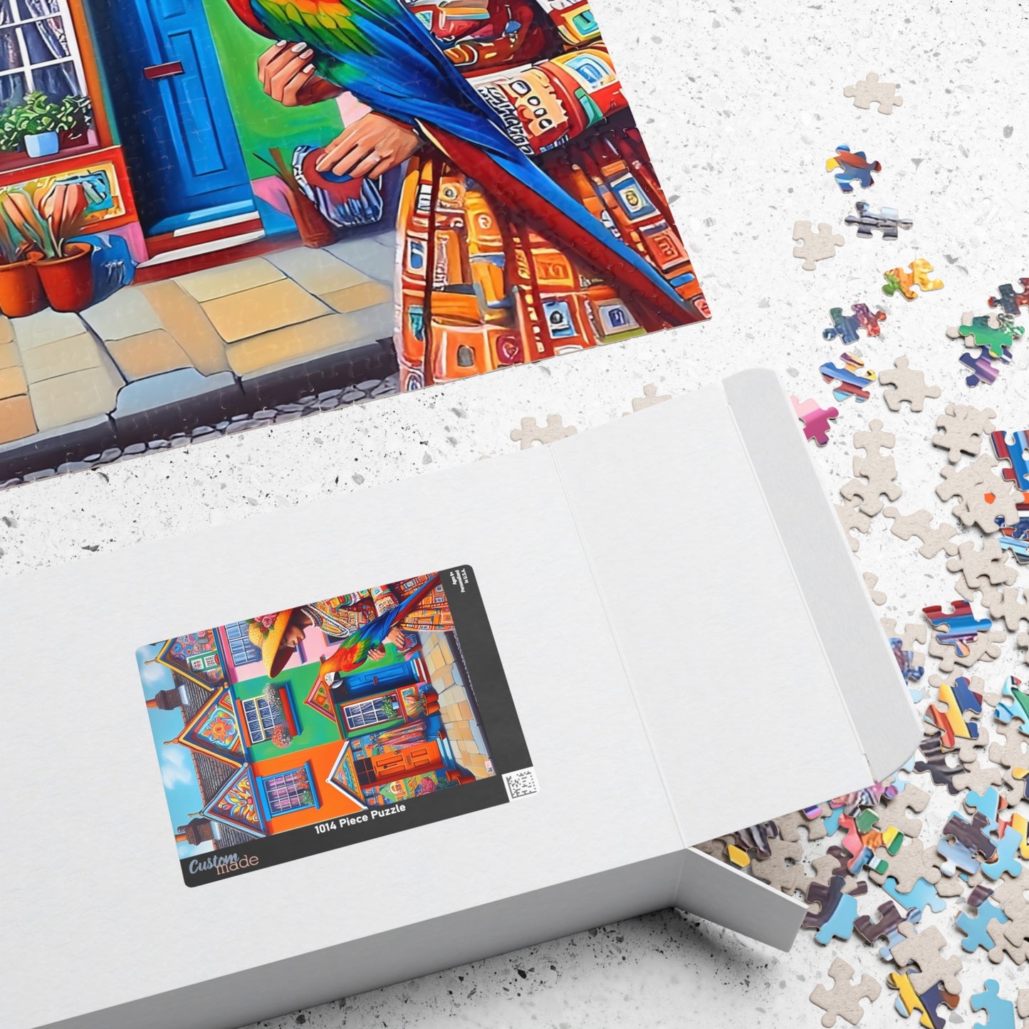 Strolling with my Parrot Jigsaw Puzzle US (110, 252, 520, 1014-piece). Quirky, charming, colourful gift idea for birdlovers. Family fun game