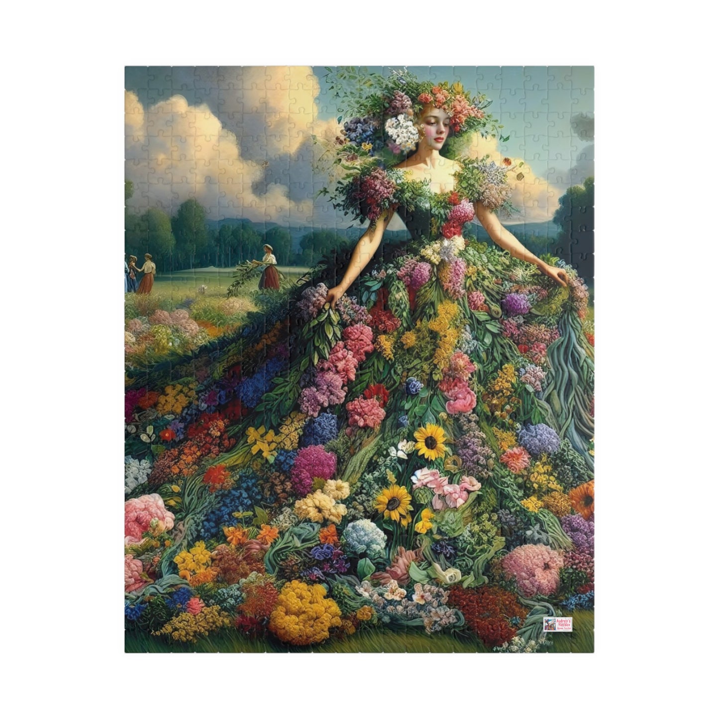 First Blush of Spring Jigsaw Puzzle US: Woman in a Gown Made of Flowers Heralds in the Season (110-1014-piece)