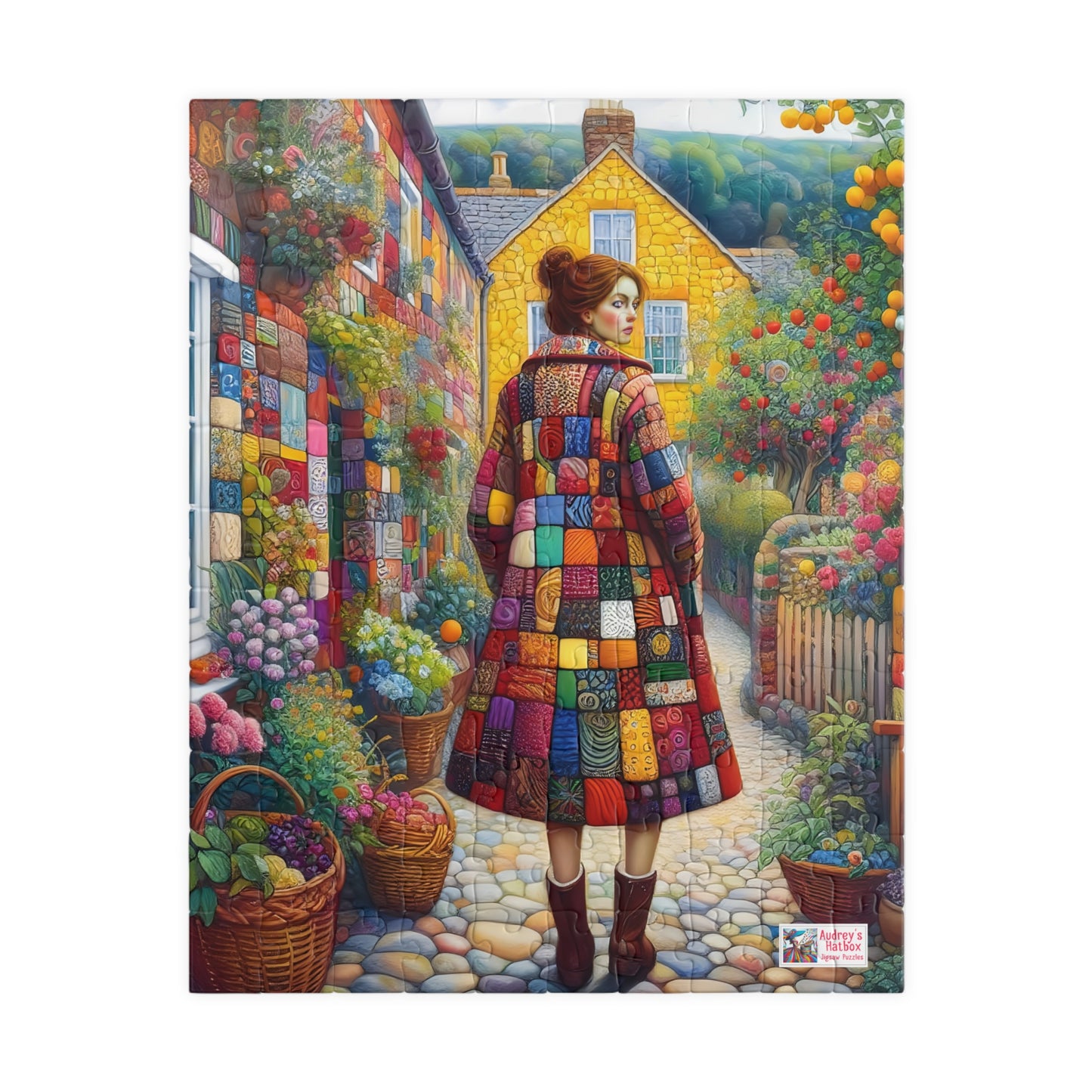 Rainbow Lane Jigsaw Puzzle (110, 252, 520, 1014-piece). Colourful whimsical storybook patchwork village. Fun family activity gift idea.
