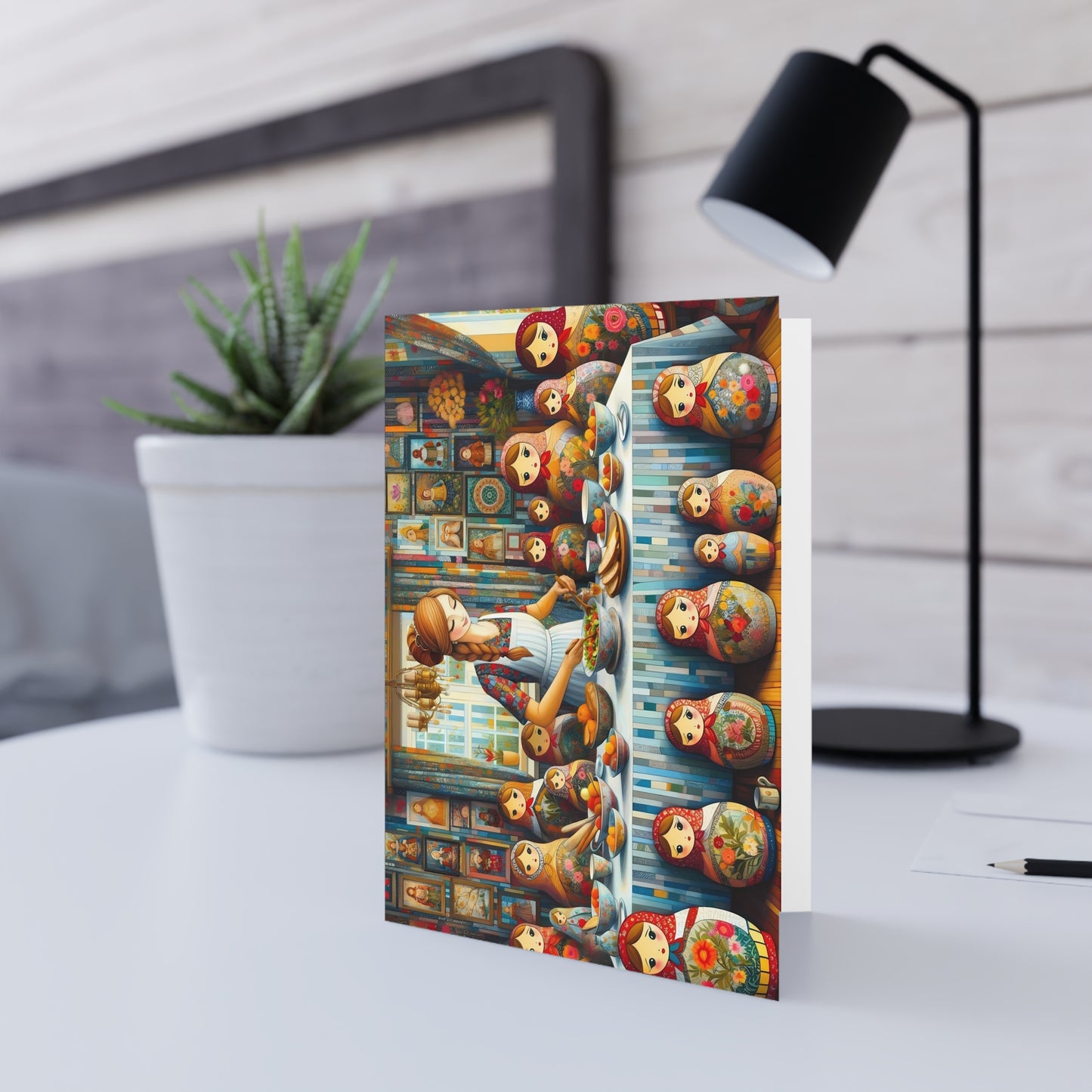 Dinner with my Dolls Greeting Cards: Russian Folk Art Whimsical Scene