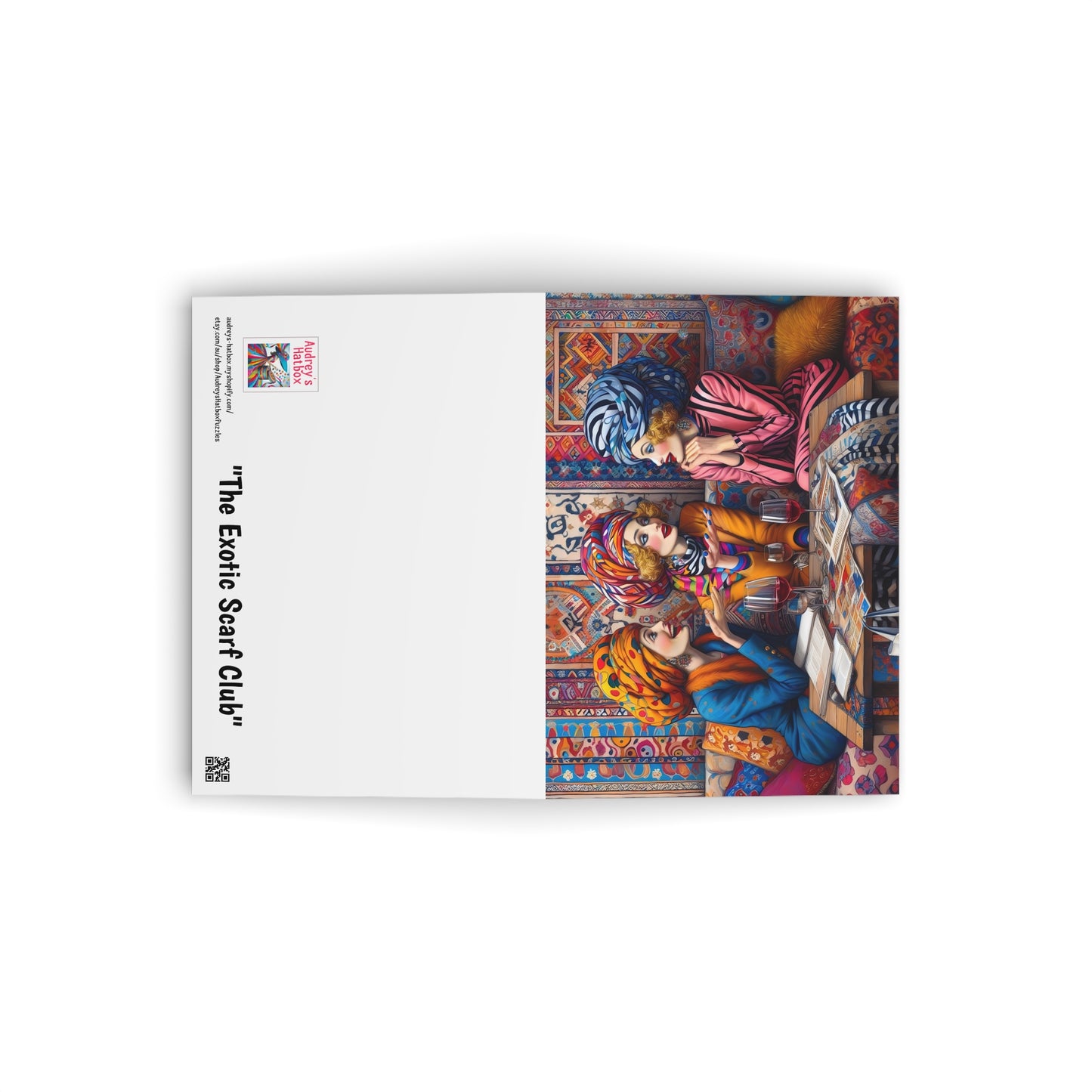 Exotic Scarf Club Greeting Cards: Quirky Bohemian Scene, Made in Australia