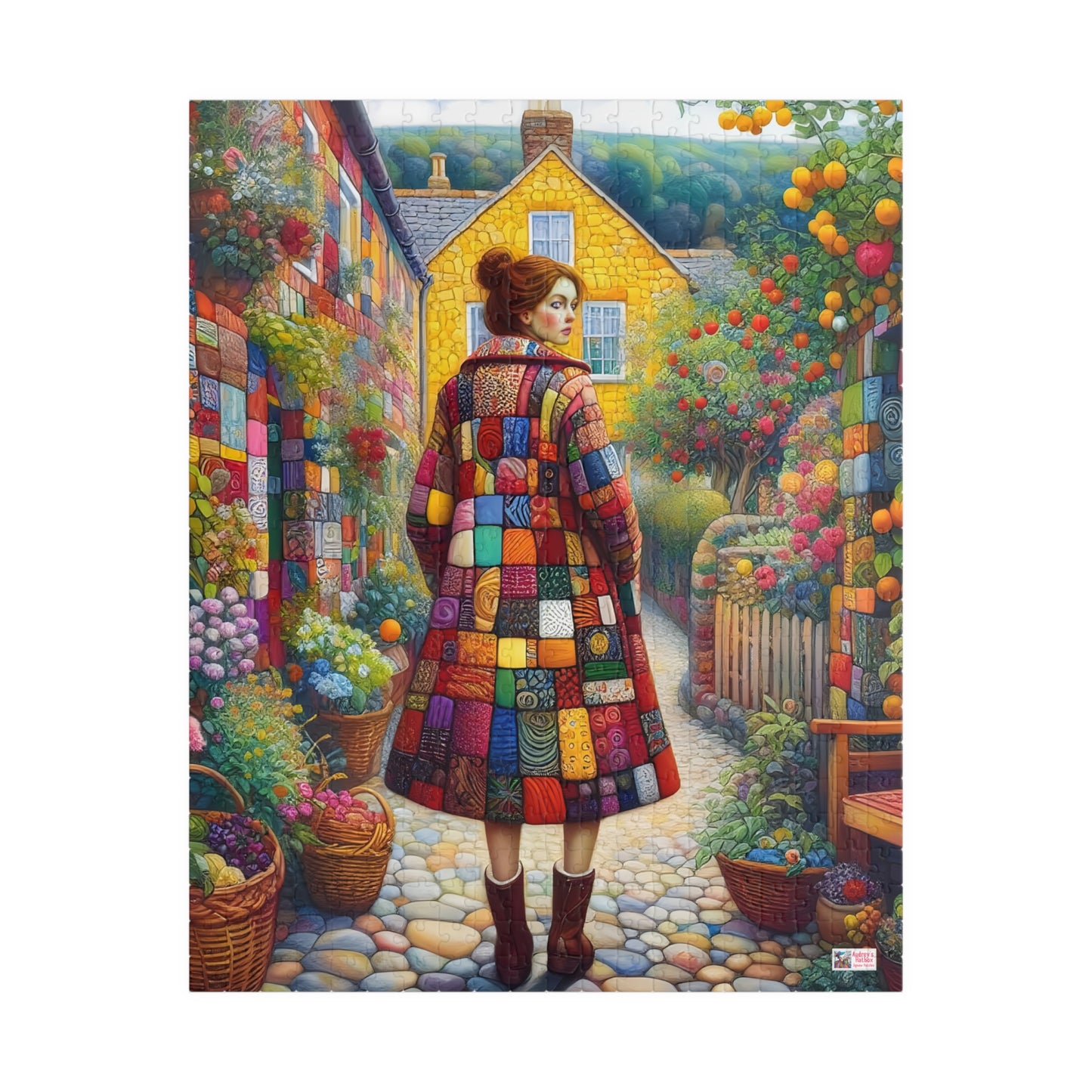 Rainbow Lane Jigsaw Puzzle (110, 252, 520, 1014-piece). Colourful whimsical storybook patchwork village. Fun family activity gift idea.