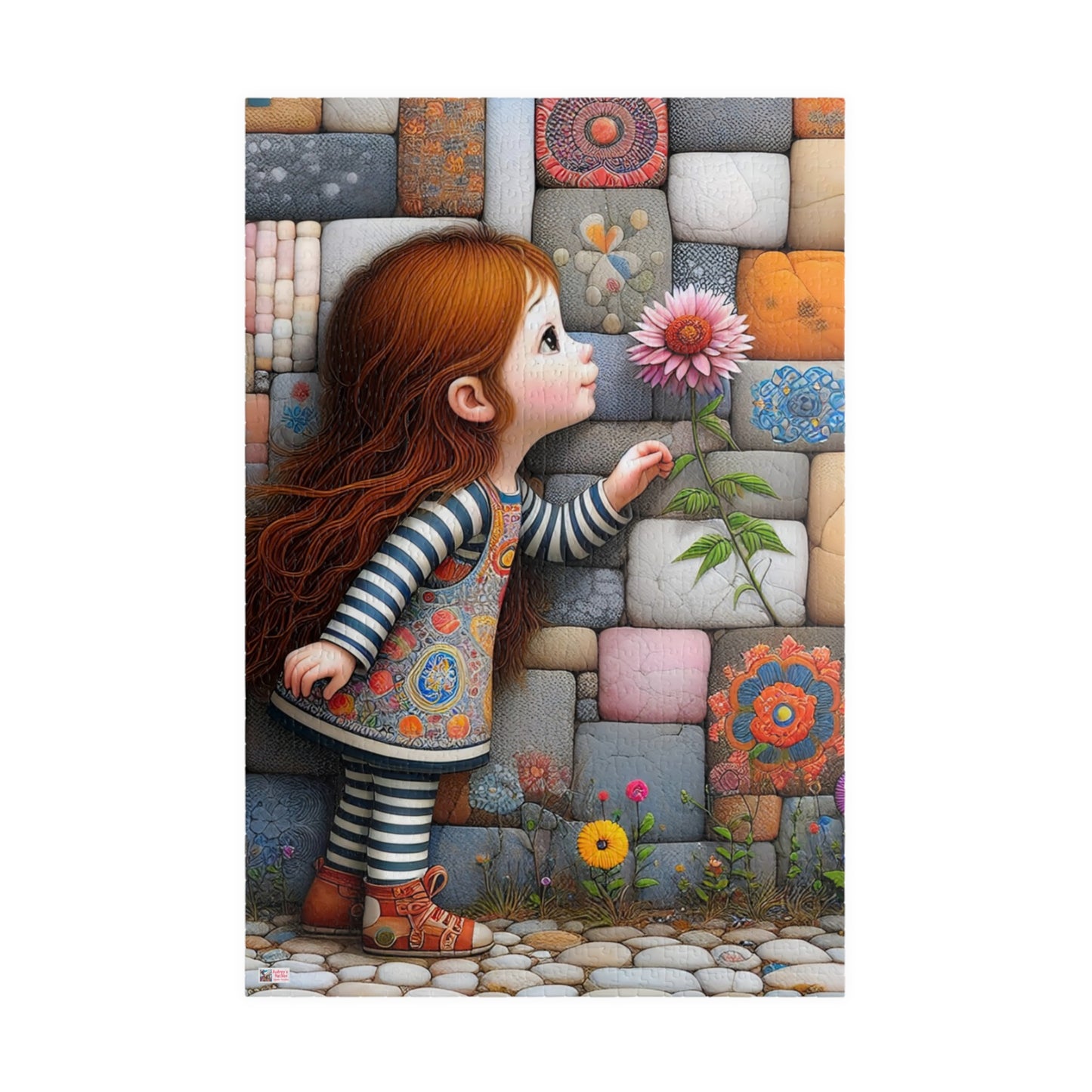 Hello Spring! Jigsaw Puzzle (110, 252, 520, 1014-piece). Cute whimsical patchwork wonder, first flower of the season. Fun family gift idea.