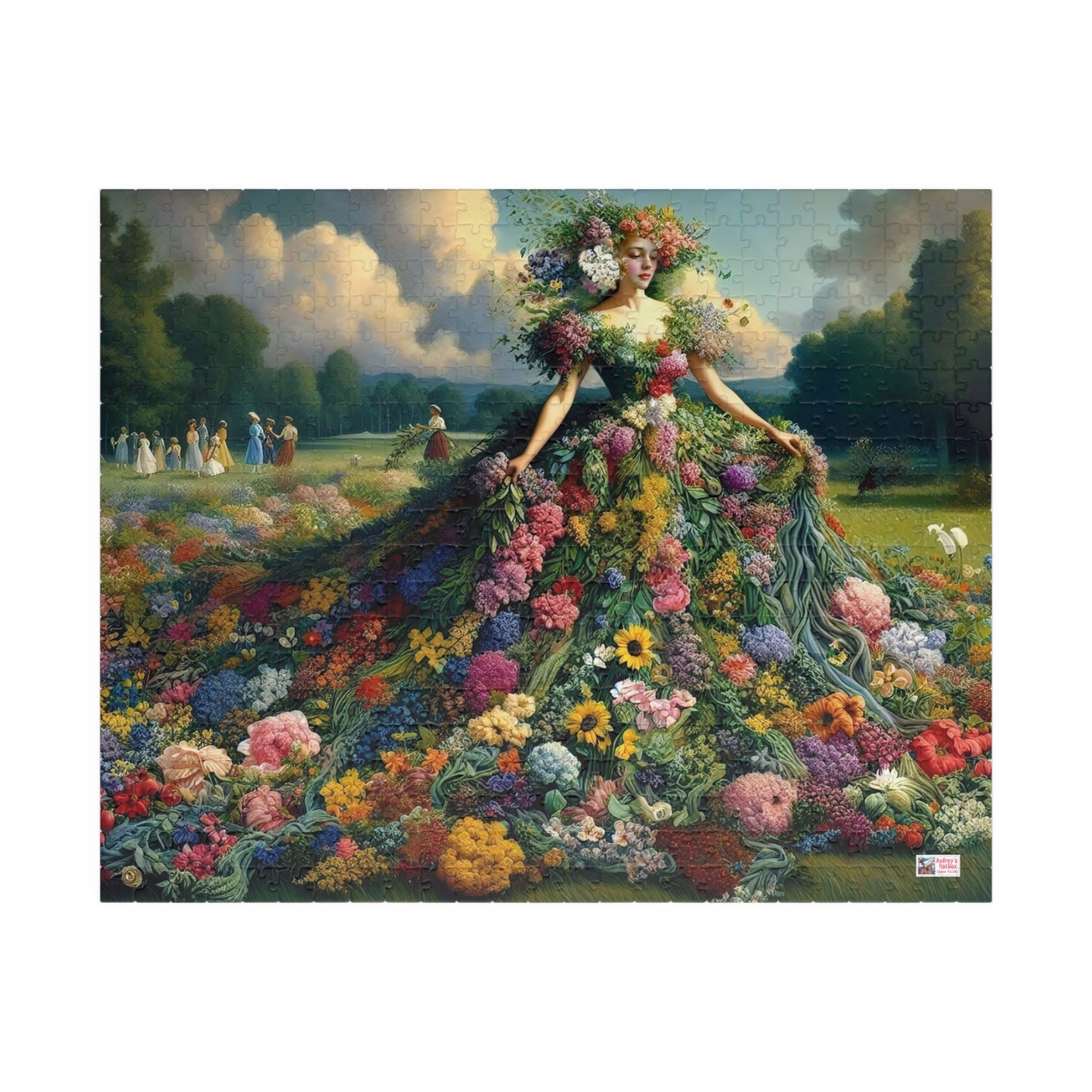 First Blush of Spring Jigsaw Puzzle US: Woman in a Gown Made of Flowers Heralds in the Season (110-1014-piece)