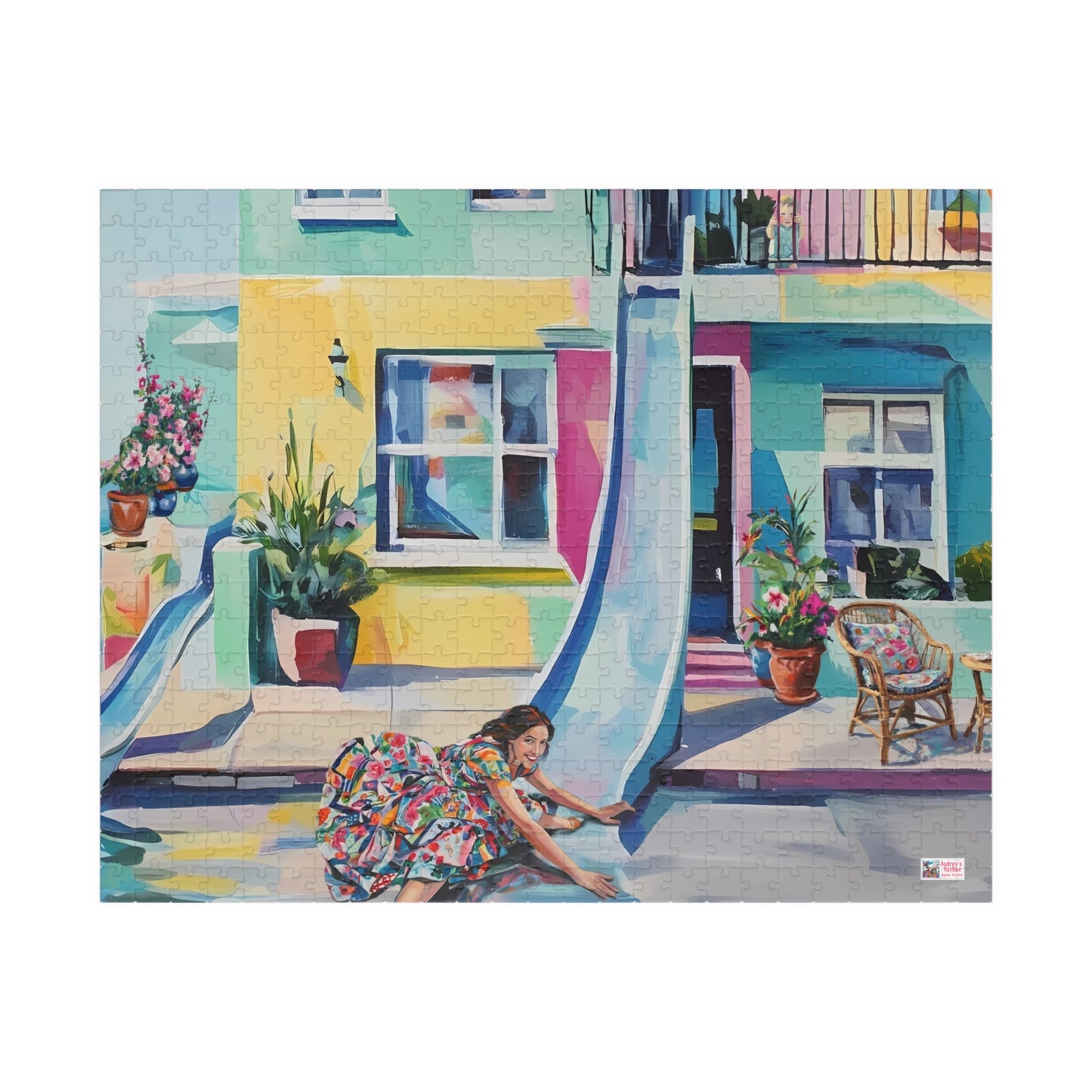 Slippery Dip Summer Jigsaw Puzzle US: Pastel Fantasy Dream House with Builtin Slide (110-1014-piece)