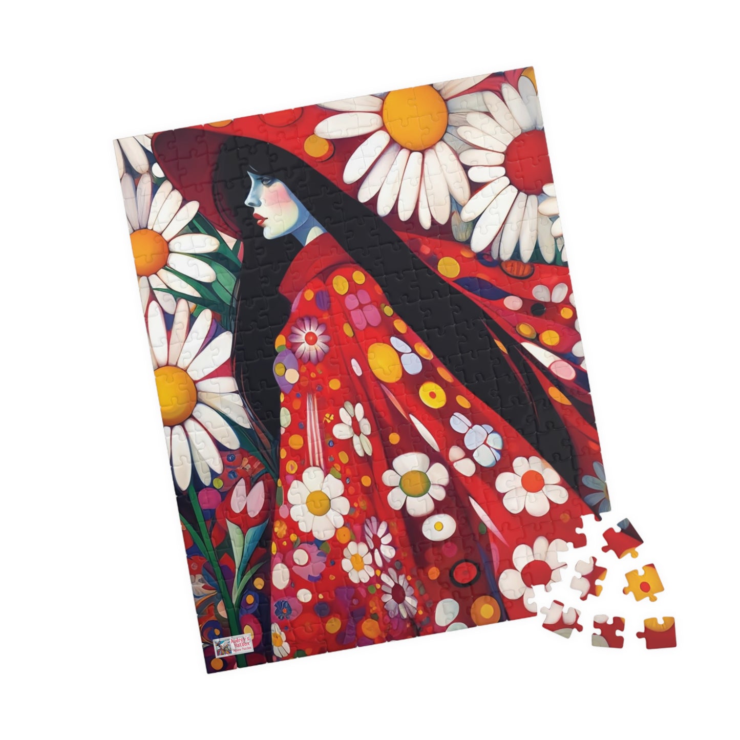 Daisy Dreams Jigsaw Puzzle (110, 252, 520, 1014-piece). Unique, Whimsical, Vintage, Pretty Birthday Gift Idea. Family Fun Game All Ages.