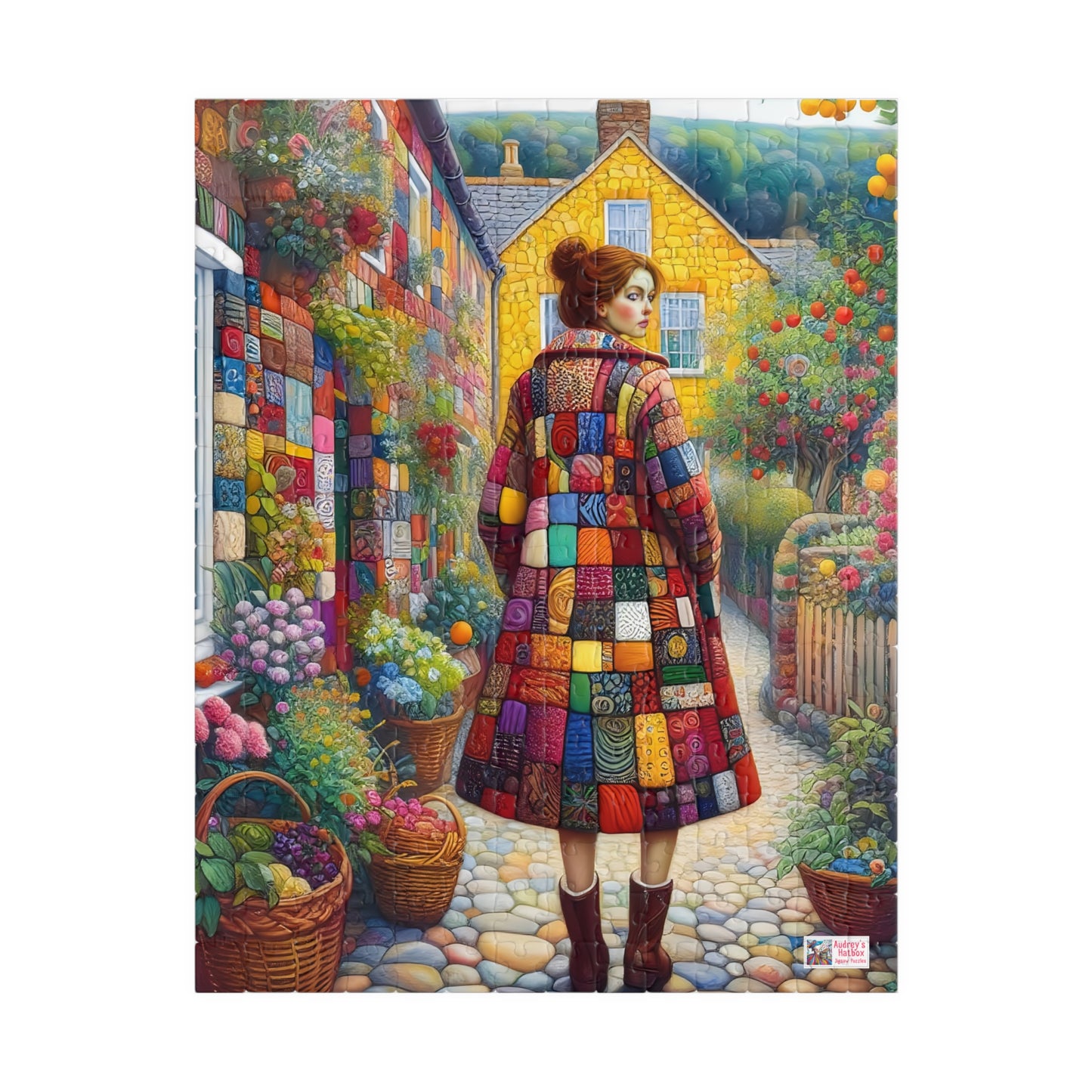 Rainbow Lane Jigsaw Puzzle (110, 252, 520, 1014-piece). Colourful whimsical storybook patchwork village. Fun family activity gift idea.