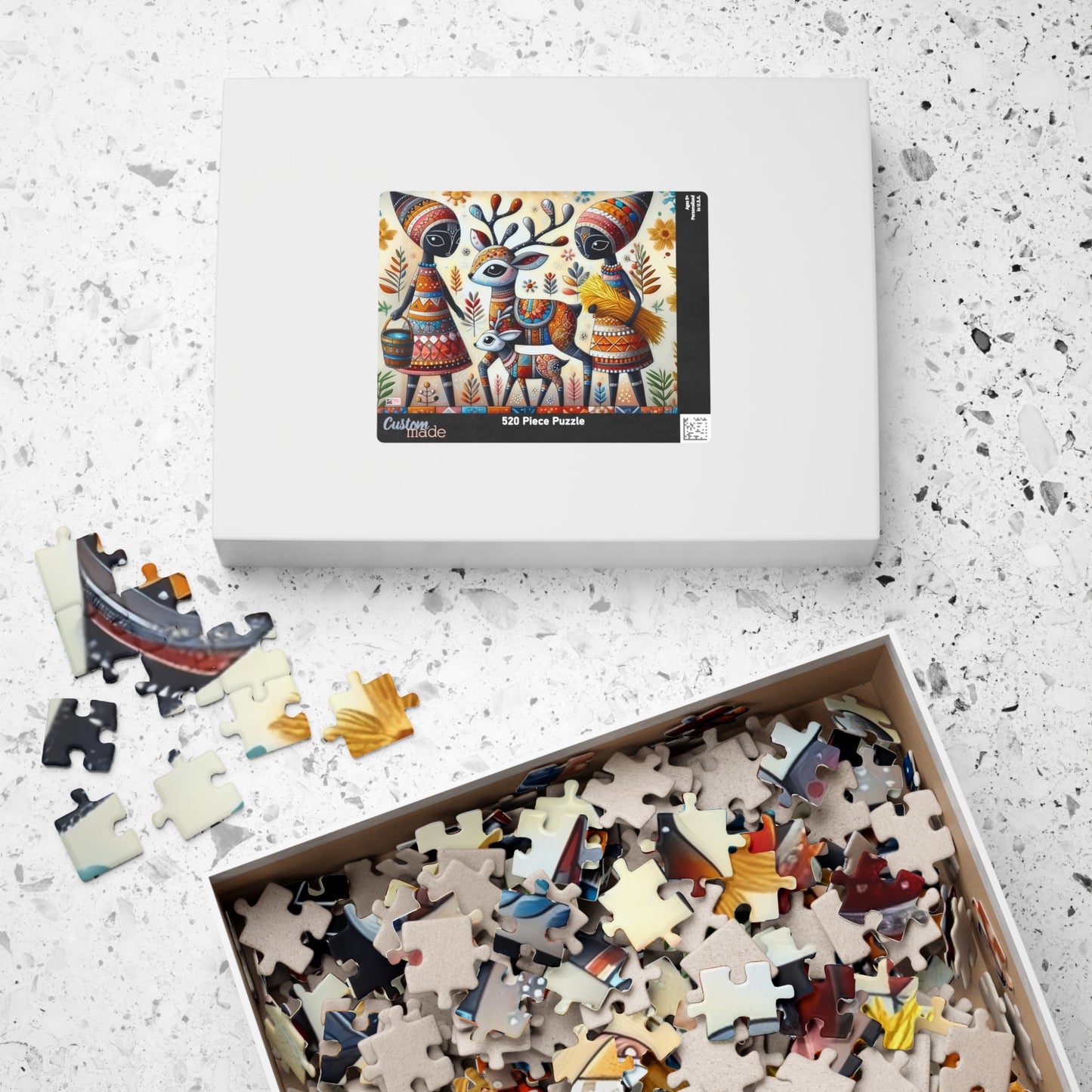 Baby Reindeer Jigsaw Puzzle US: Whimsical Folk Art Christmas Season Theme (110-1014-piece)