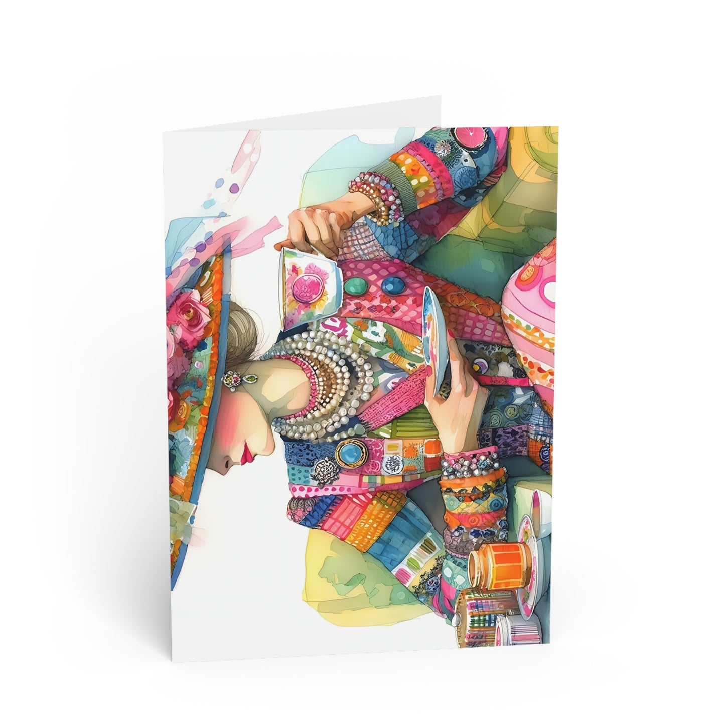 Care for a Cuppa? – Vintage Lady, Premium Quality Folded Greeting Card, Australian-Made