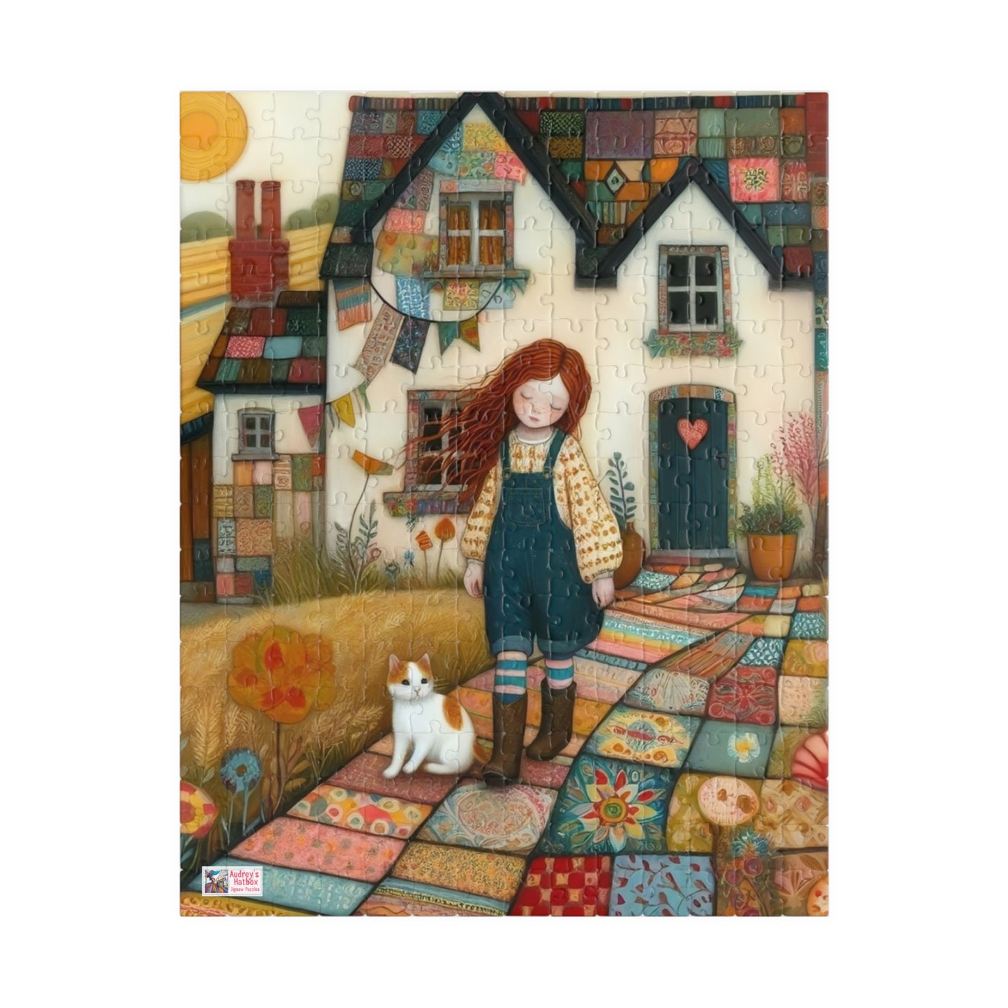 Farm Cottage Kitty Jigsaw Puzzle US: Quirky Whimsical Playful, Gift Cat Lovers (110-1014-pieces)