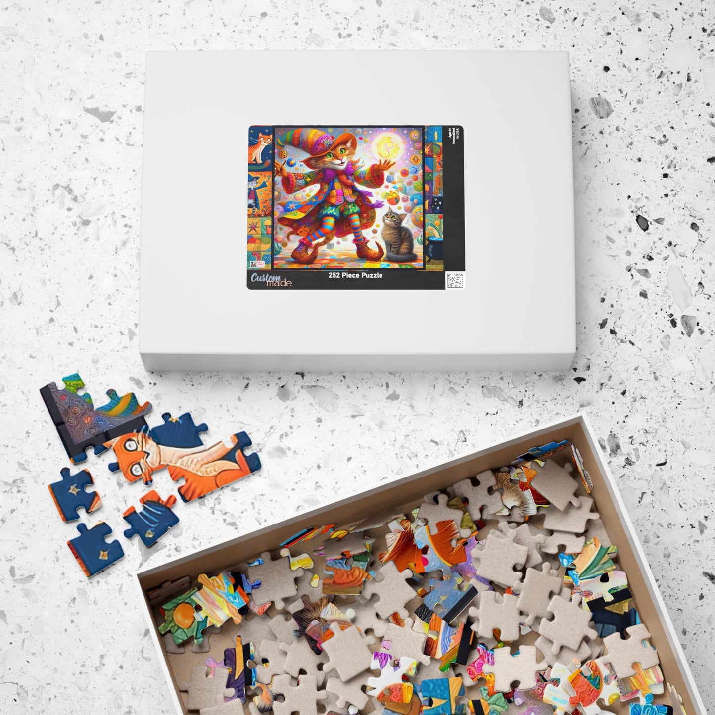 Wizard Cat Patchwork Jigsaw Puzzle (110, 252, 520, 1014-piece). Fantasy, magic, whimsy and charm for the whole family. Fun Game All Ages