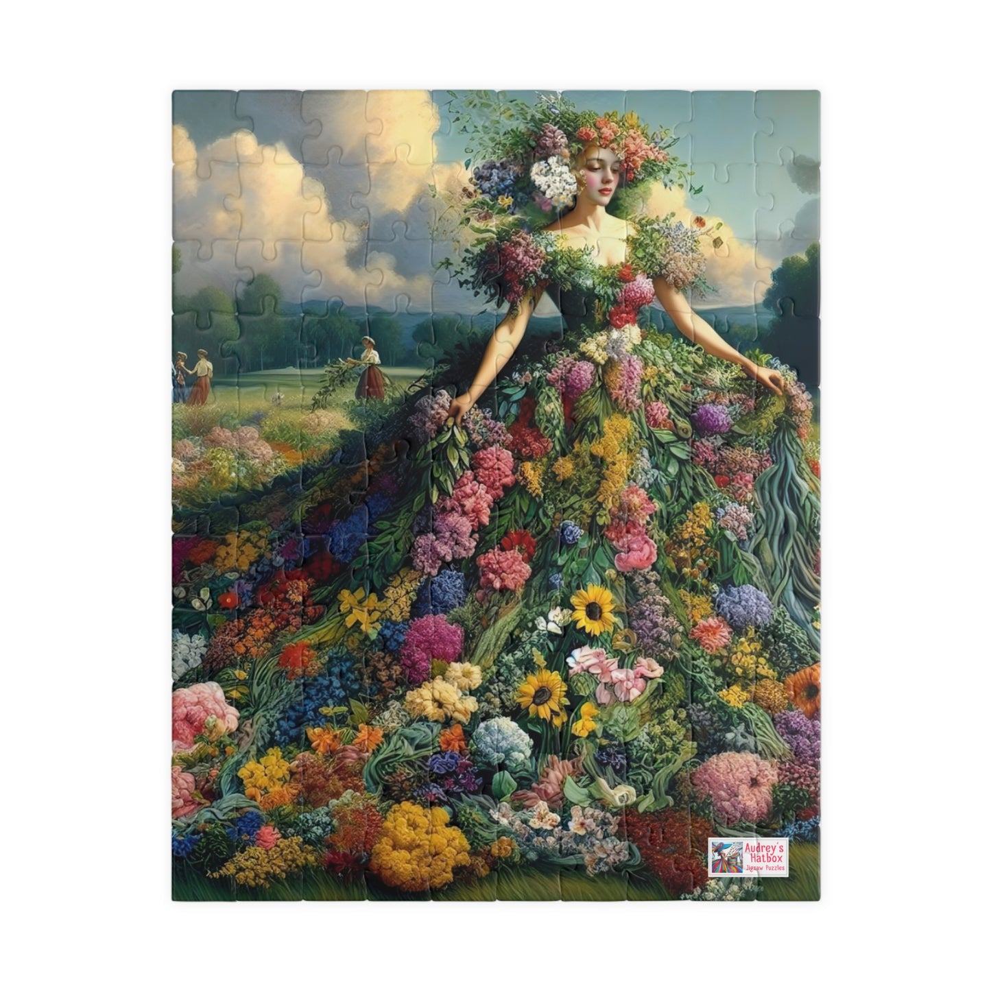 First Blush of Spring Jigsaw Puzzle US: Woman in a Gown Made of Flowers Heralds in the Season (110-1014-piece)