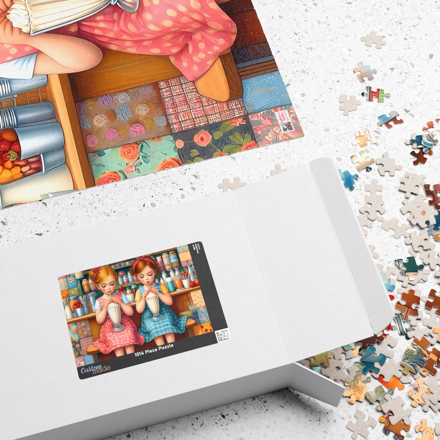 Milkshake Maids Jigsaw Puzzle (110, 252, 520, 1014-piece). Sweet vintage patchwork milk bar scene. Fun family game, children's gift idea