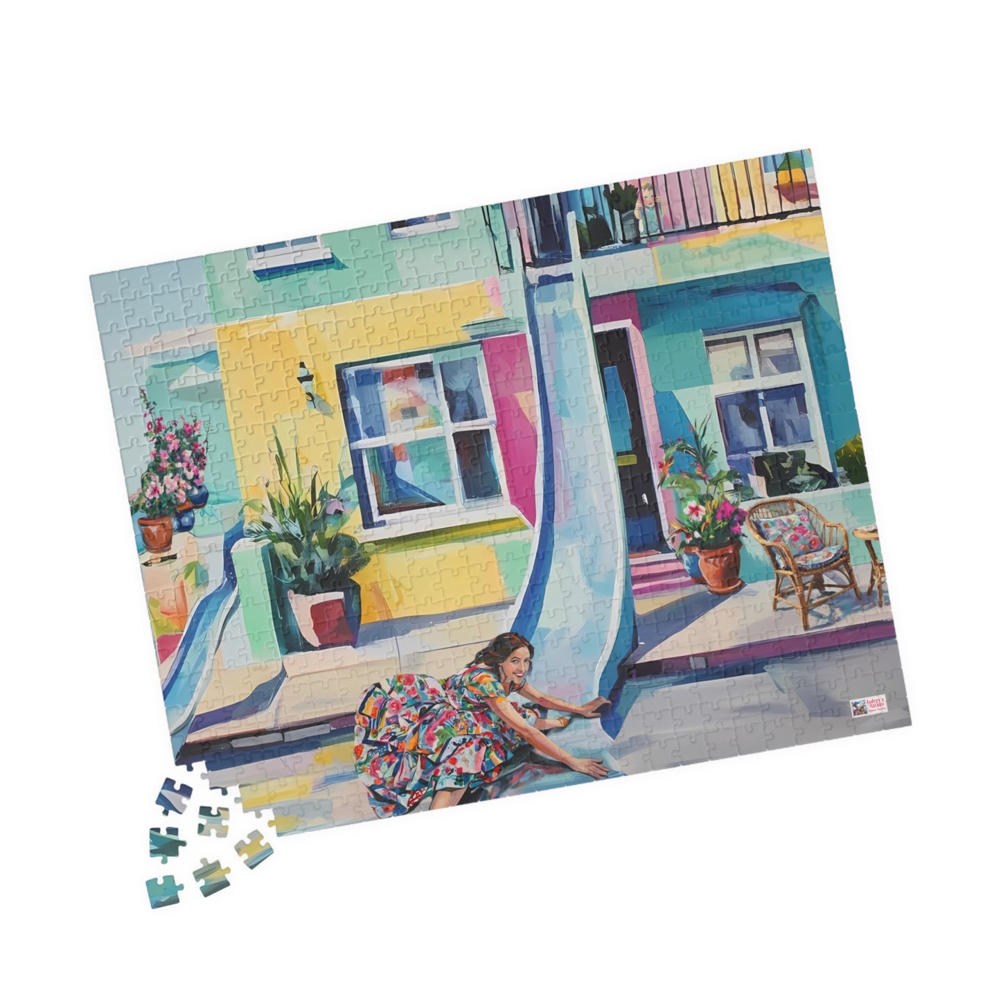Slippery Dip Summer Jigsaw Puzzle US: Pastel Fantasy Dream House with Builtin Slide (110-1014-piece)
