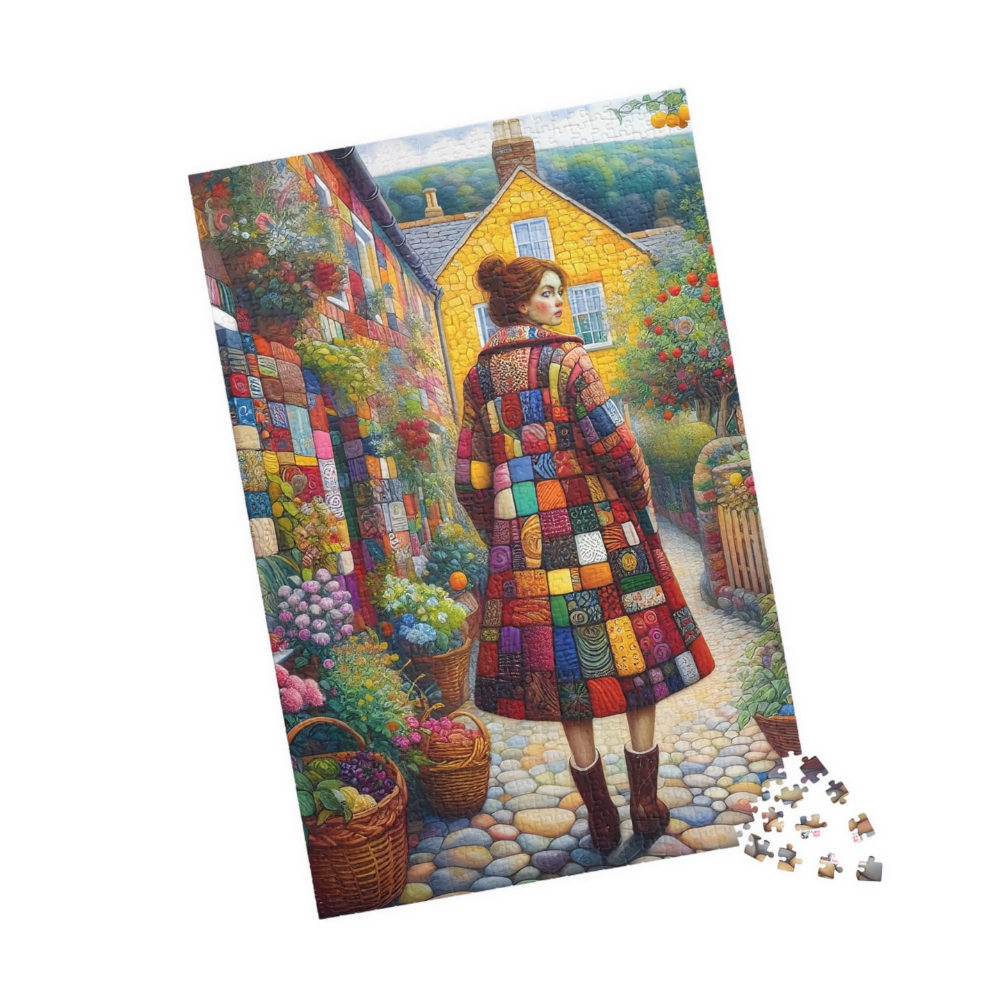 Rainbow Lane Jigsaw Puzzle (110, 252, 520, 1014-piece). Colourful whimsical storybook patchwork village. Fun family activity gift idea.