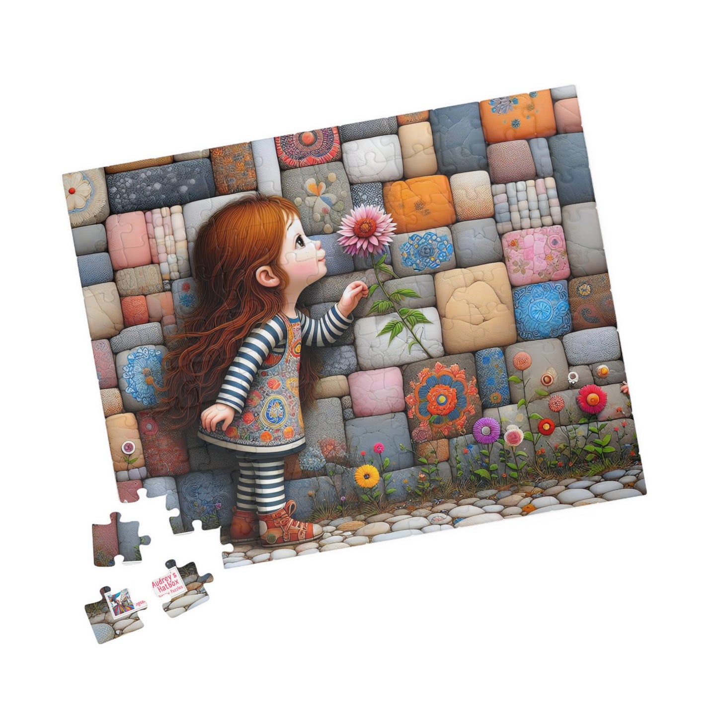 Hello Spring! Jigsaw Puzzle (110, 252, 520, 1014-piece). Cute whimsical patchwork wonder, first flower of the season. Fun family gift idea.