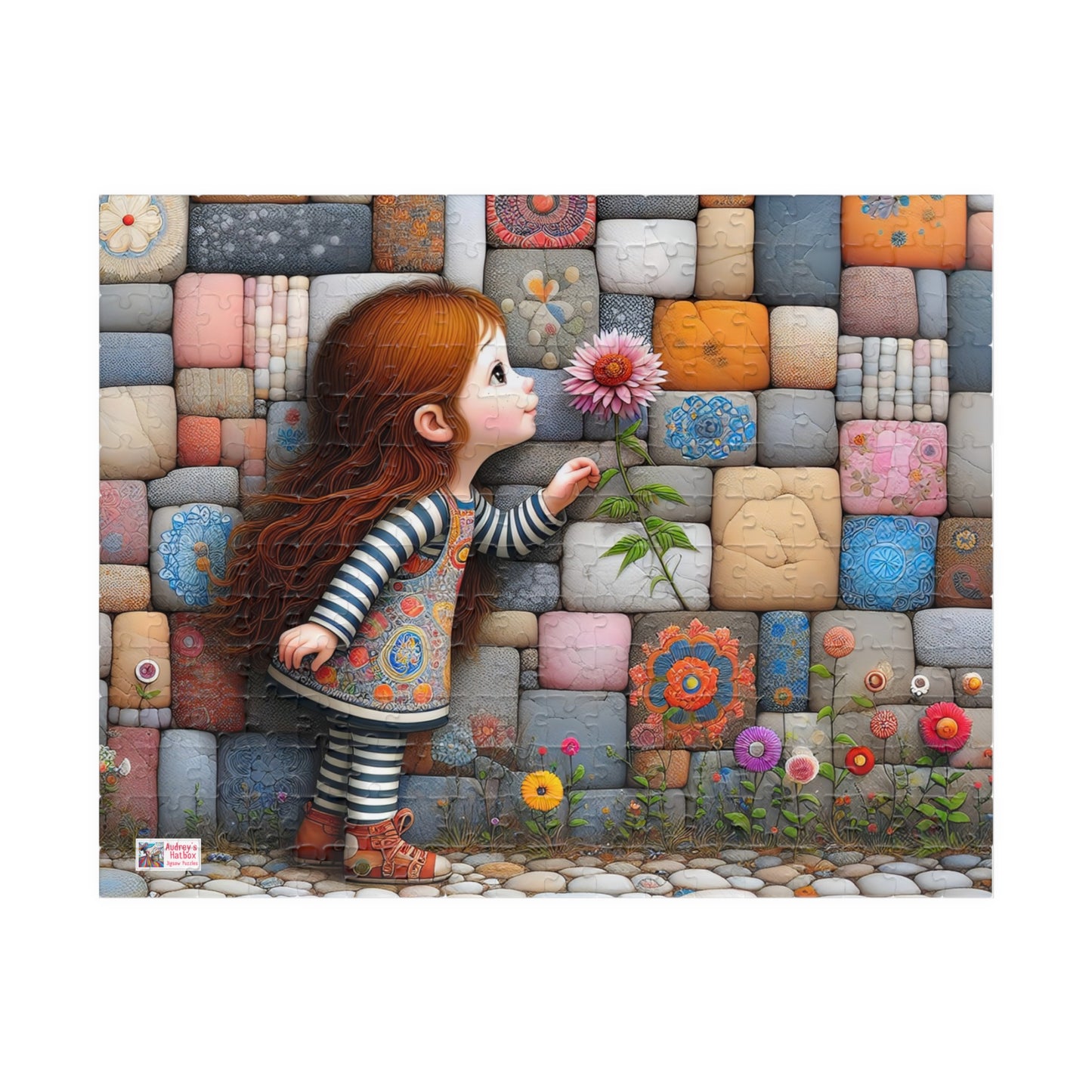 Hello Spring! Jigsaw Puzzle (110, 252, 520, 1014-piece). Cute whimsical patchwork wonder, first flower of the season. Fun family gift idea.