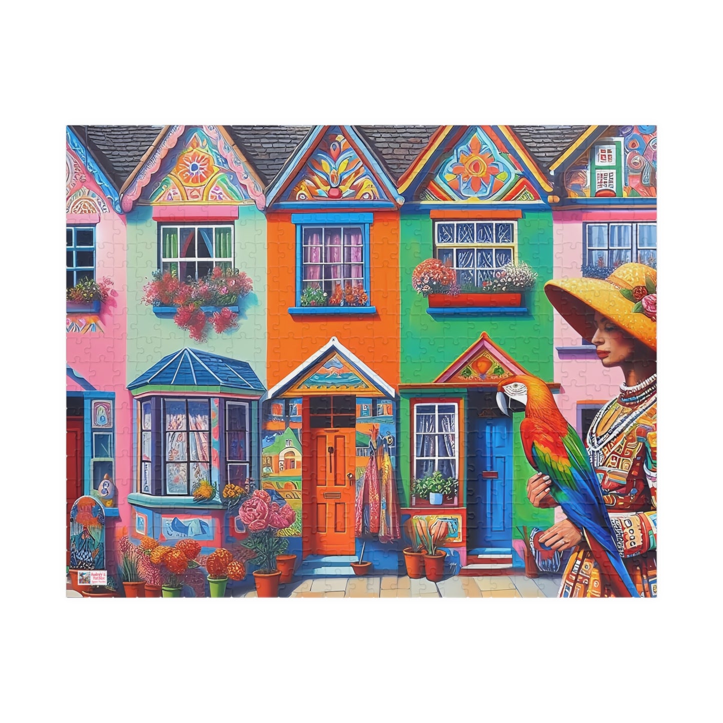 Strolling with my Parrot Jigsaw Puzzle US (110, 252, 520, 1014-piece). Quirky, charming, colourful gift idea for birdlovers. Family fun game