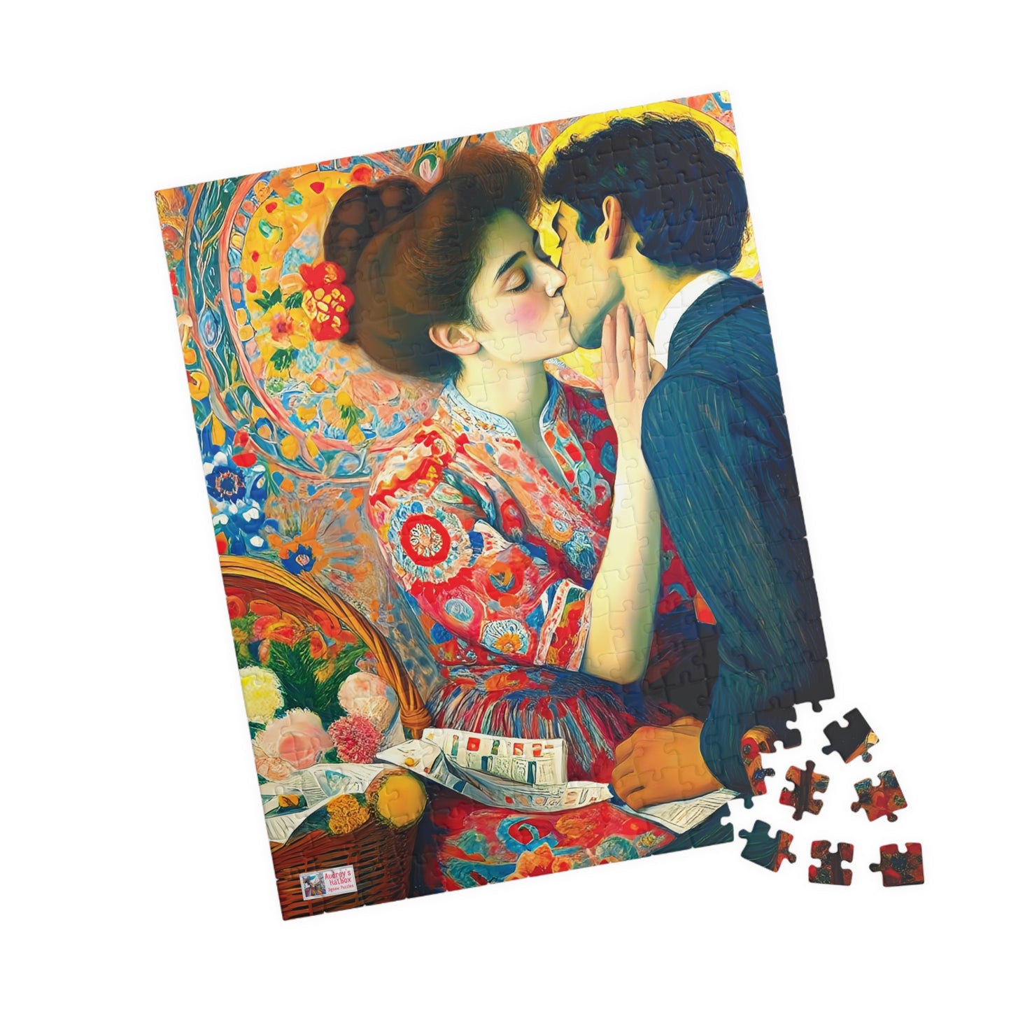 Stolen Kiss Jigsaw Puzzle - 110, 252, 520, 1014 piece. Young Vintage Lovers Share a Romantic Moment. Gift Idea Nostalgic Charm.