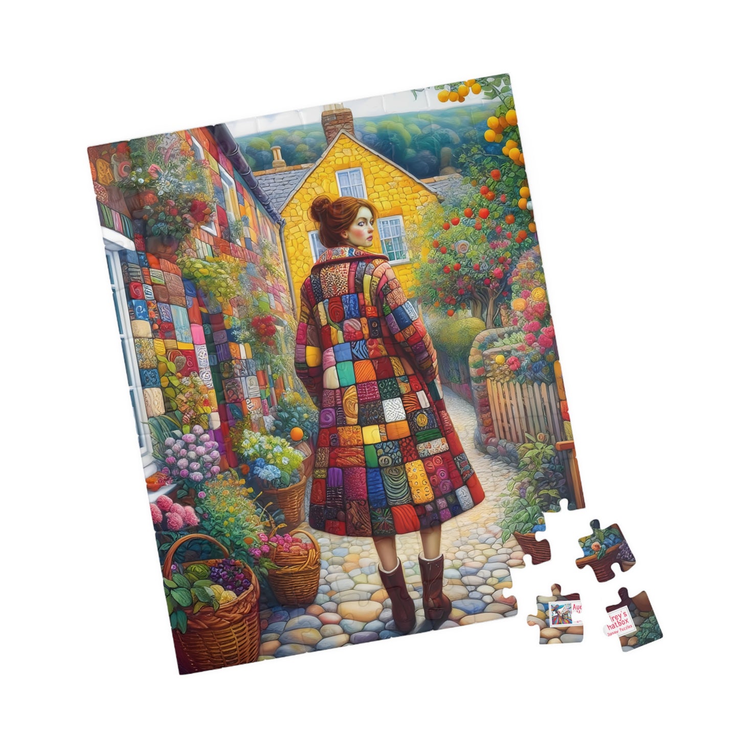 Rainbow Lane Jigsaw Puzzle (110, 252, 520, 1014-piece). Colourful whimsical storybook patchwork village. Fun family activity gift idea.