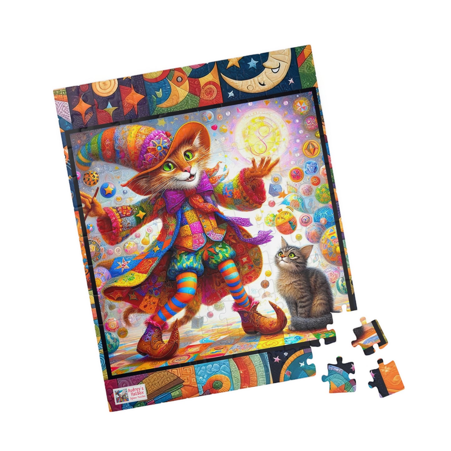 Wizard Cat Patchwork Jigsaw Puzzle (110, 252, 520, 1014-piece). Fantasy, magic, whimsy and charm for the whole family. Fun Game All Ages