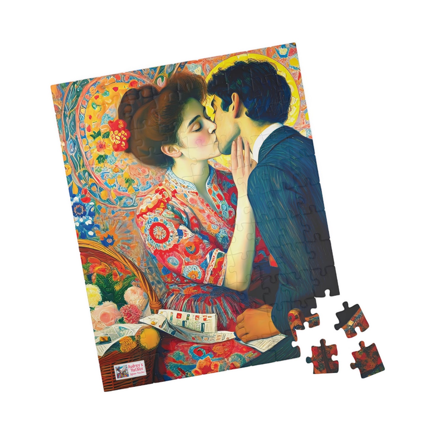 Stolen Kiss Jigsaw Puzzle - 110, 252, 520, 1014 piece. Young Vintage Lovers Share a Romantic Moment. Gift Idea Nostalgic Charm.