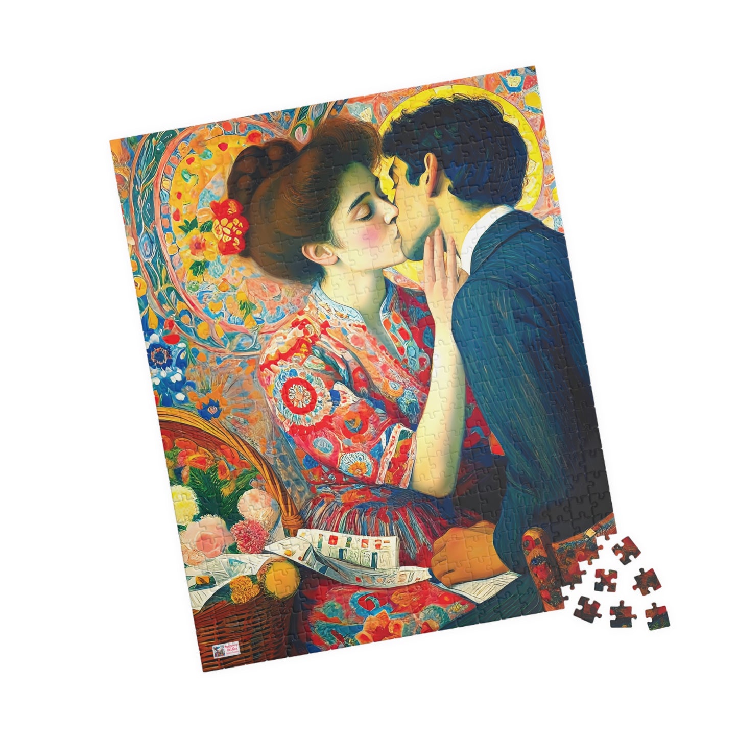Stolen Kiss Jigsaw Puzzle - 110, 252, 520, 1014 piece. Young Vintage Lovers Share a Romantic Moment. Gift Idea Nostalgic Charm.