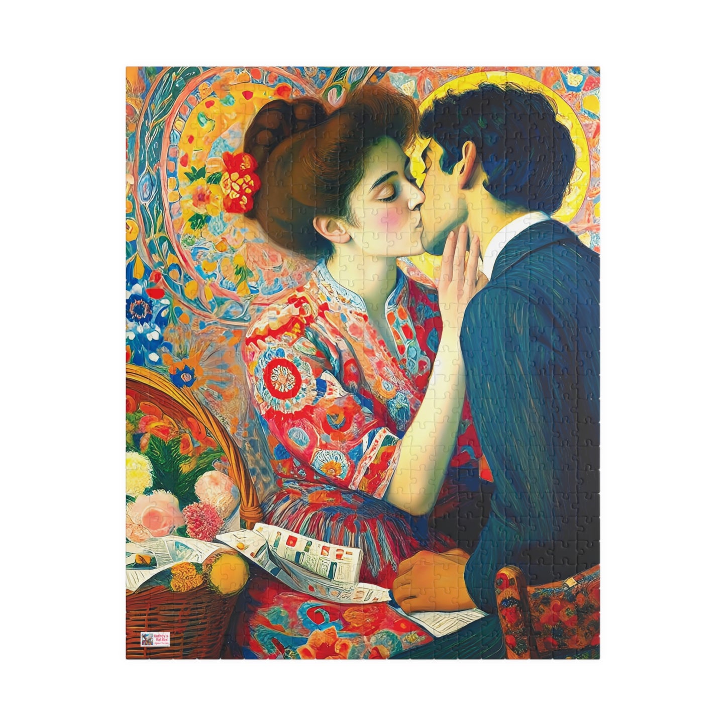 Stolen Kiss Jigsaw Puzzle - 110, 252, 520, 1014 piece. Young Vintage Lovers Share a Romantic Moment. Gift Idea Nostalgic Charm.