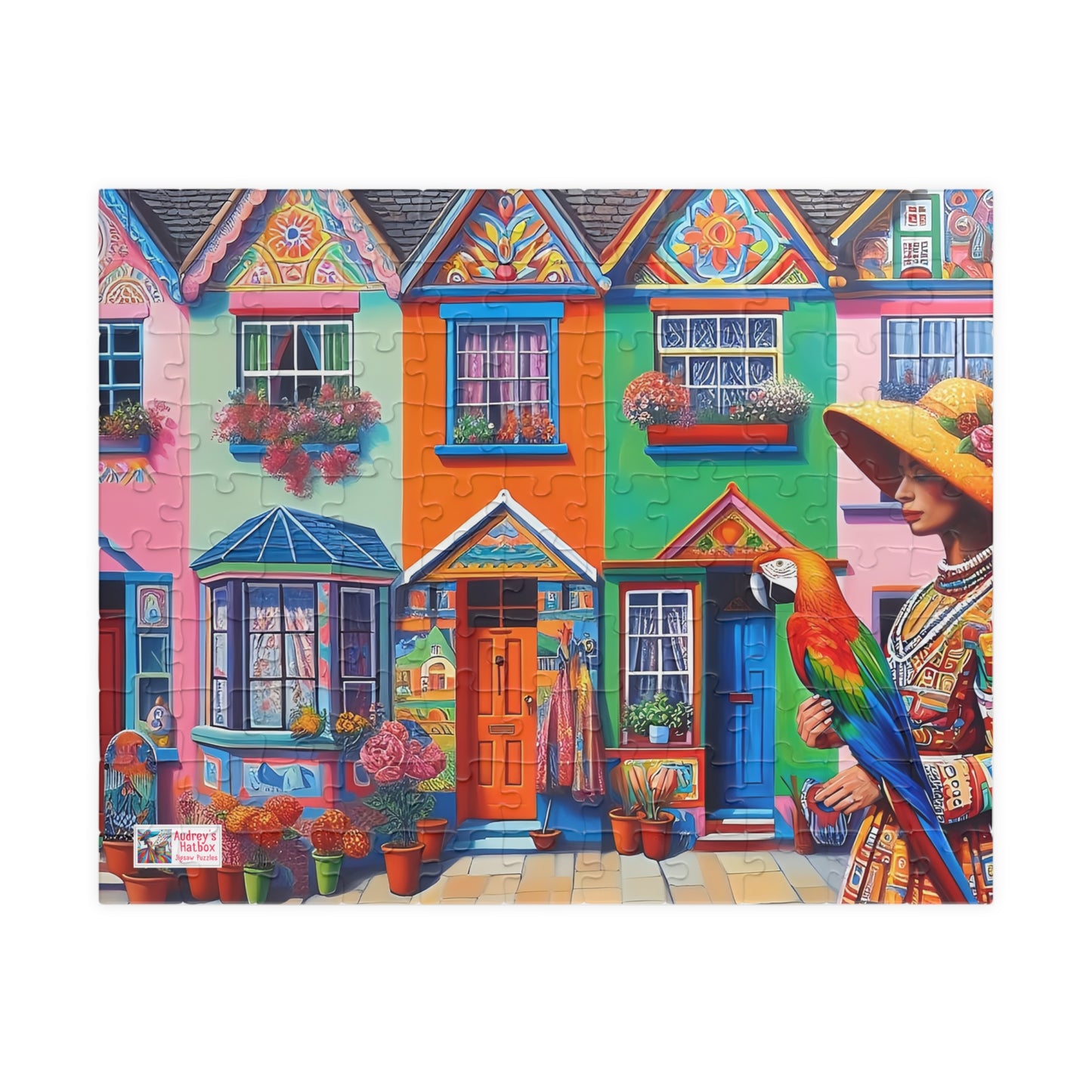 Strolling with my Parrot Jigsaw Puzzle US (110, 252, 520, 1014-piece). Quirky, charming, colourful gift idea for birdlovers. Family fun game