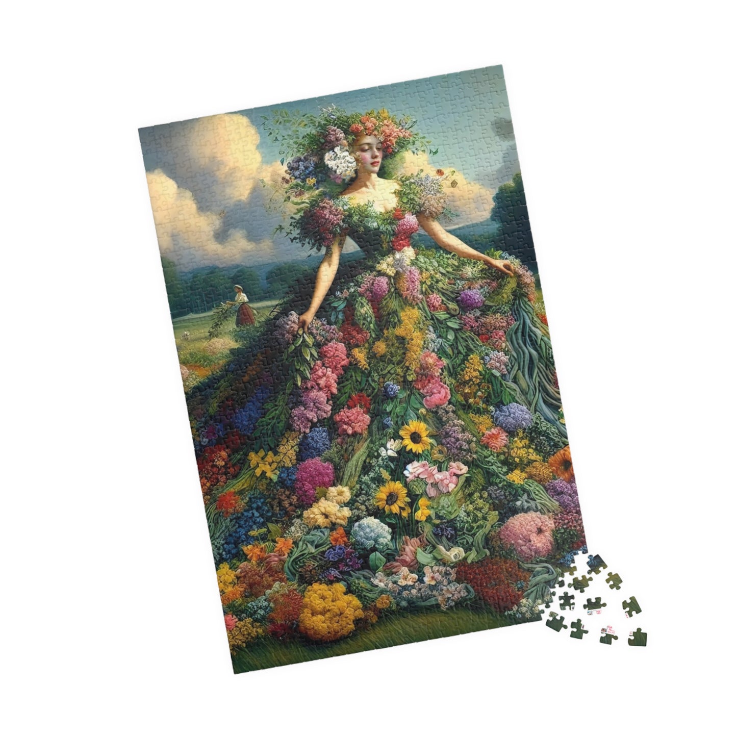 First Blush of Spring Jigsaw Puzzle US: Woman in a Gown Made of Flowers Heralds in the Season (110-1014-piece)