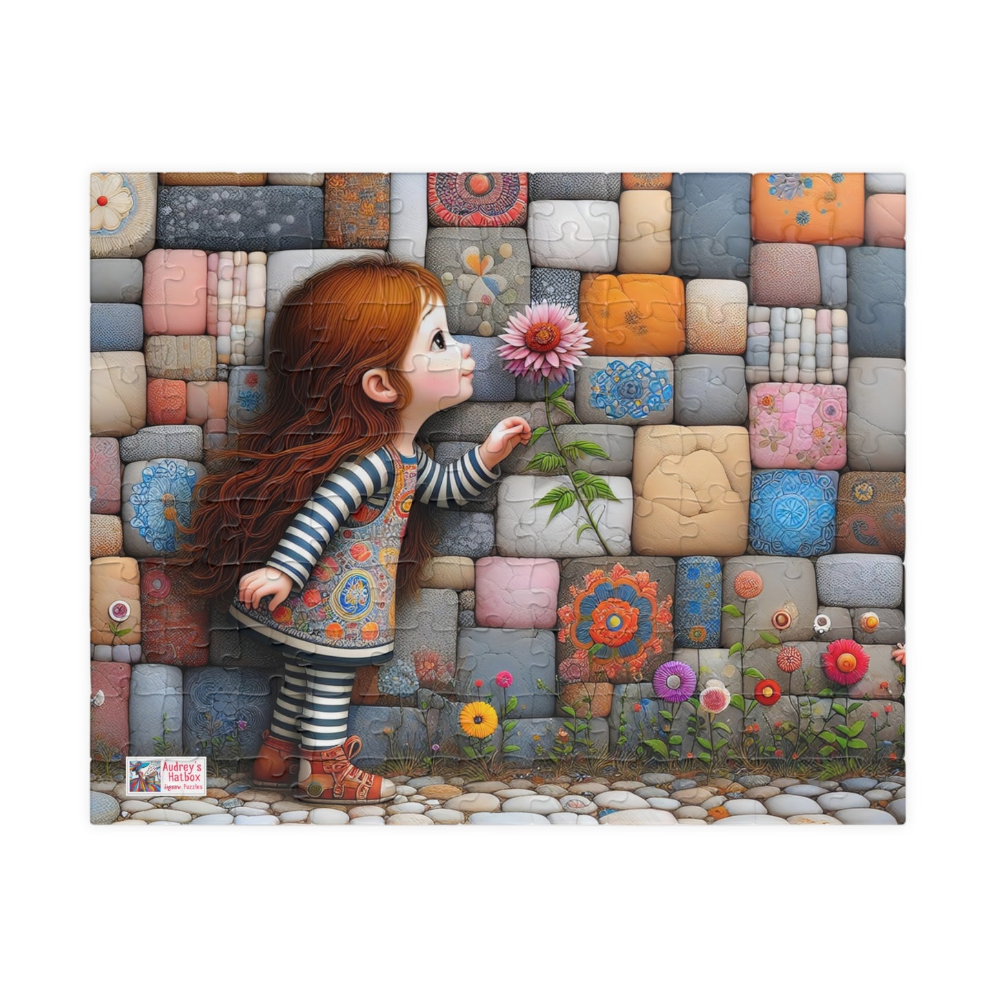 Hello Spring! Jigsaw Puzzle (110, 252, 520, 1014-piece). Cute whimsical patchwork wonder, first flower of the season. Fun family gift idea.