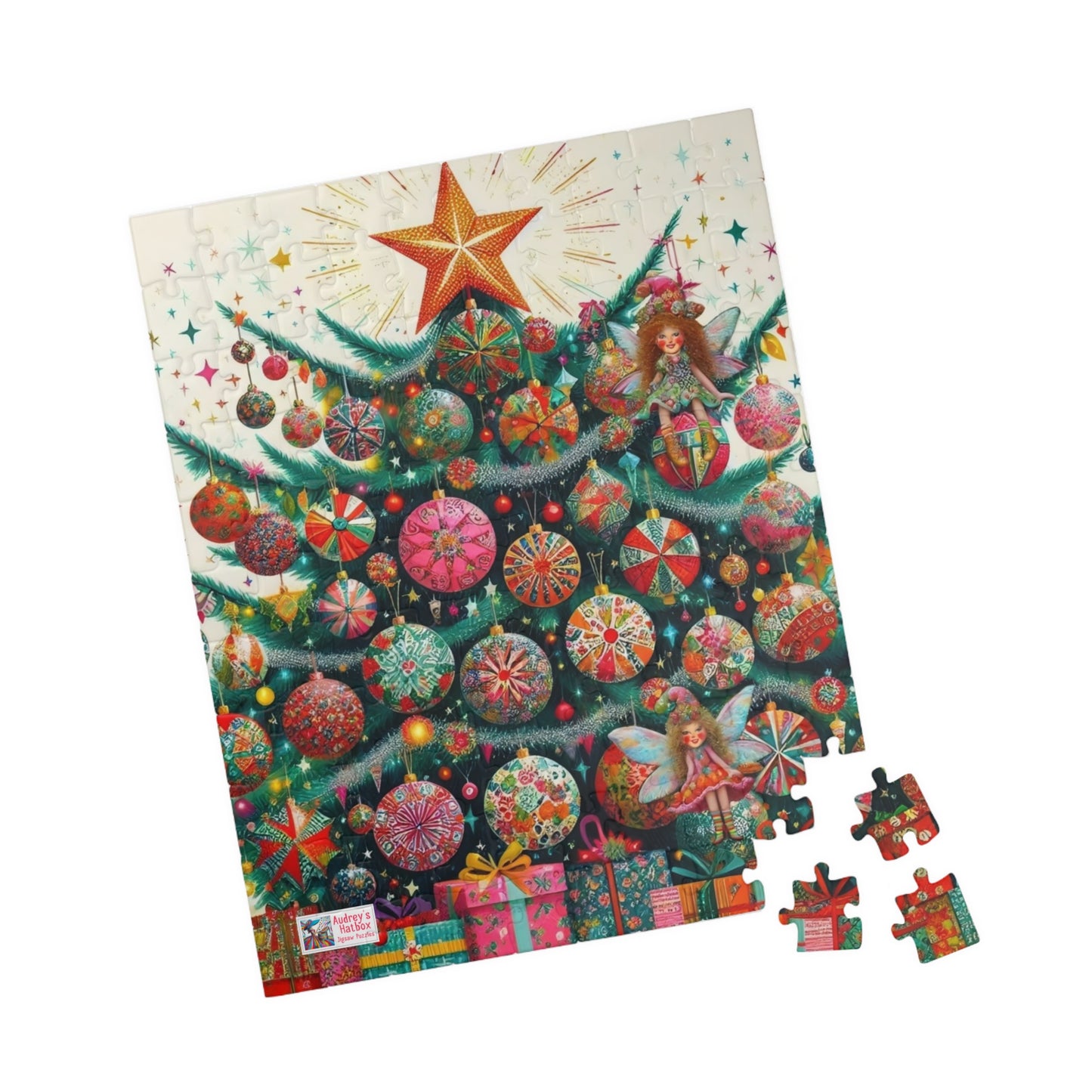Christmas Tree Fairies Jigsaw Puzzle US: Magical Colorful Festive Scene (110-1014-piece)
