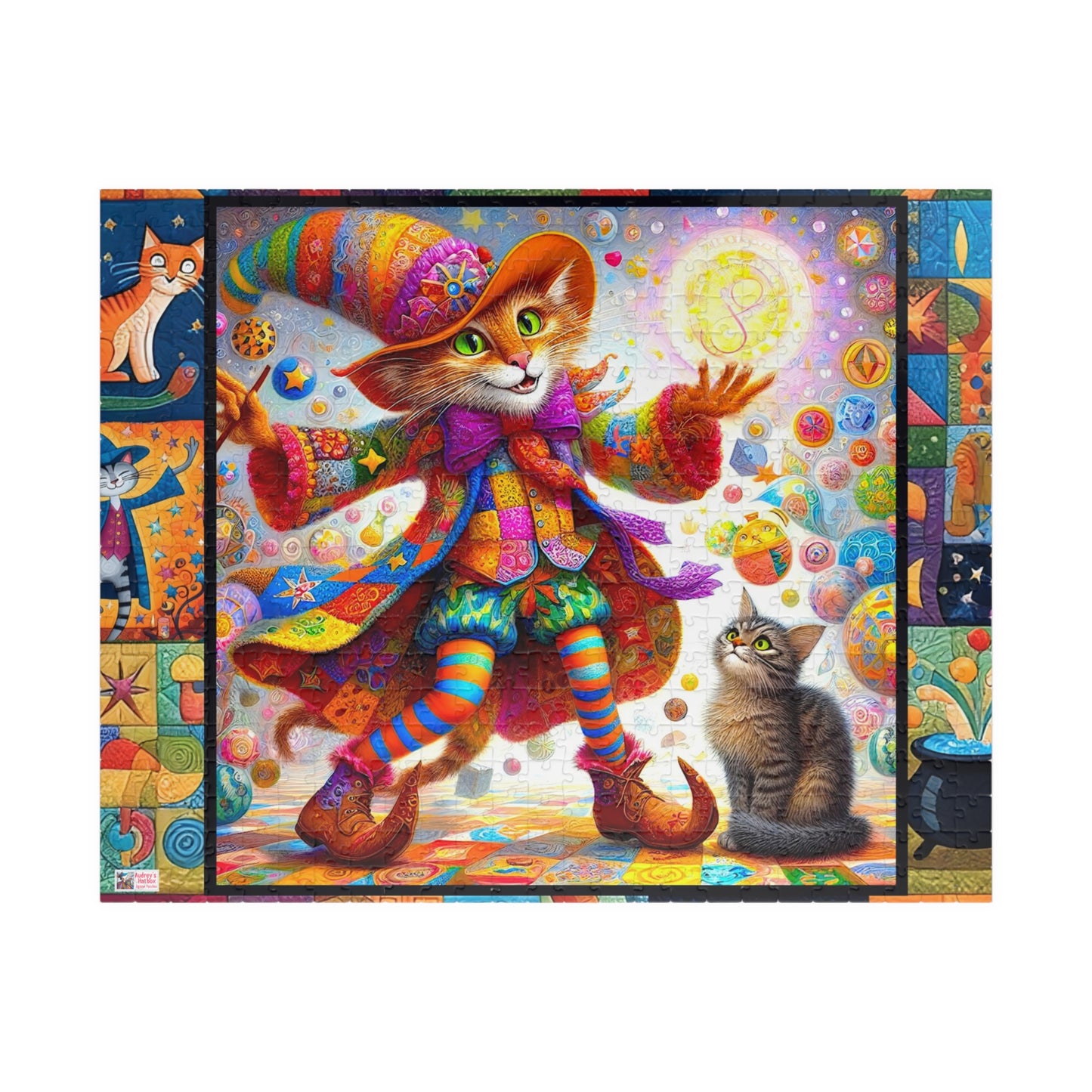 Wizard Cat Patchwork Jigsaw Puzzle (110, 252, 520, 1014-piece). Fantasy, magic, whimsy and charm for the whole family. Fun Game All Ages